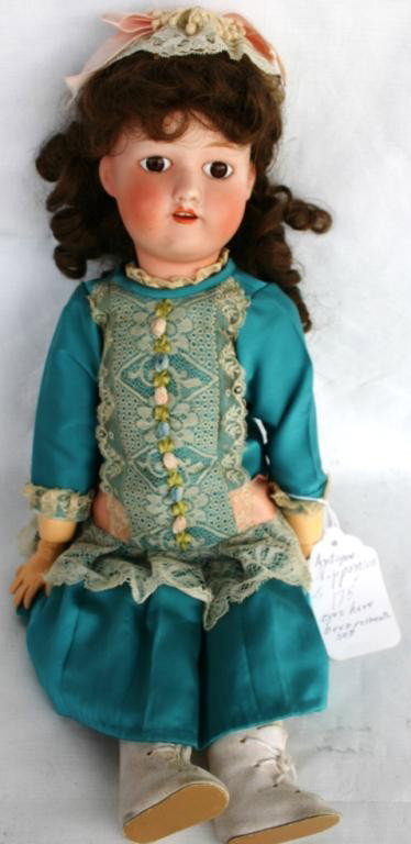 JAPANESE PORCELAIN BISQUE HEAD DOLL,: COMPOSITION BODY, FY NIPPON 403, 17" L