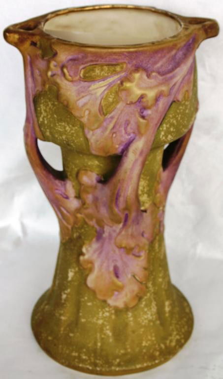 ART NOUVEAU AMPHORA VASE, FLORAL MOTIF: 10 1/2" H