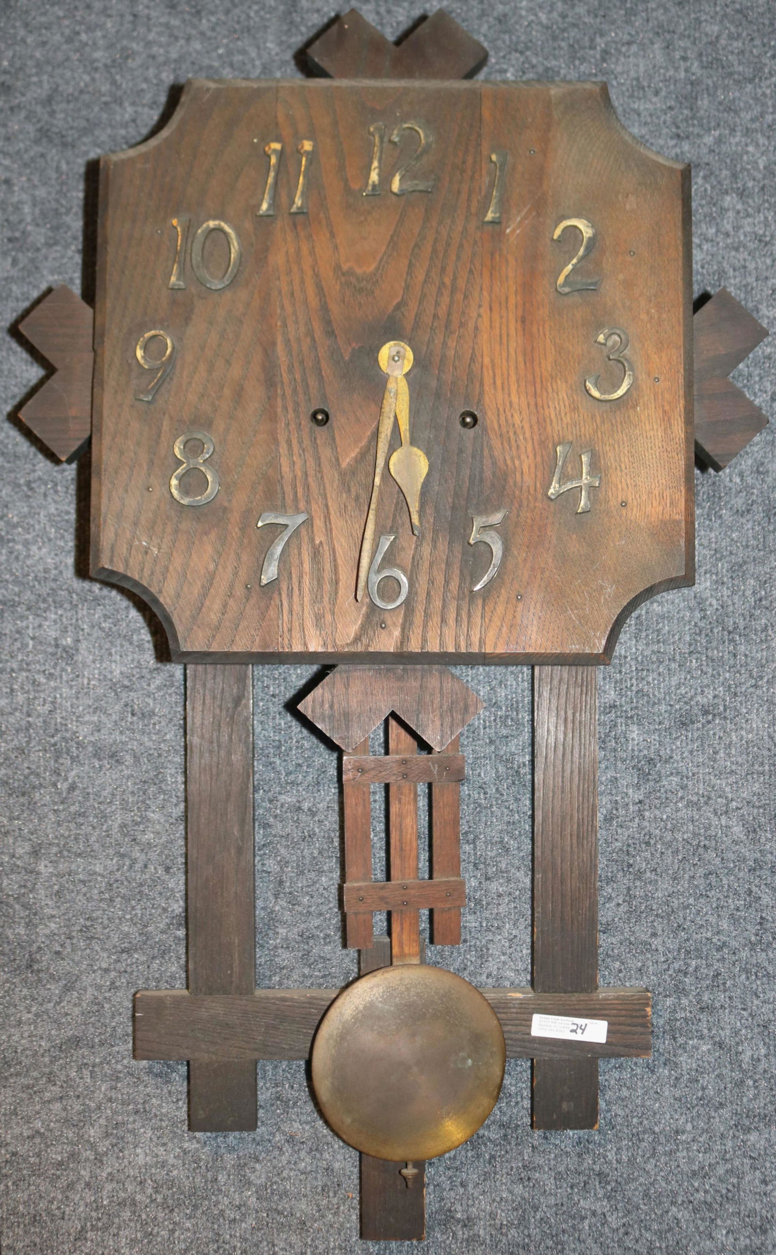 MISSION STYLE OAK WALL CLOCK, ORIGINAL FINISH, (1 of 2)