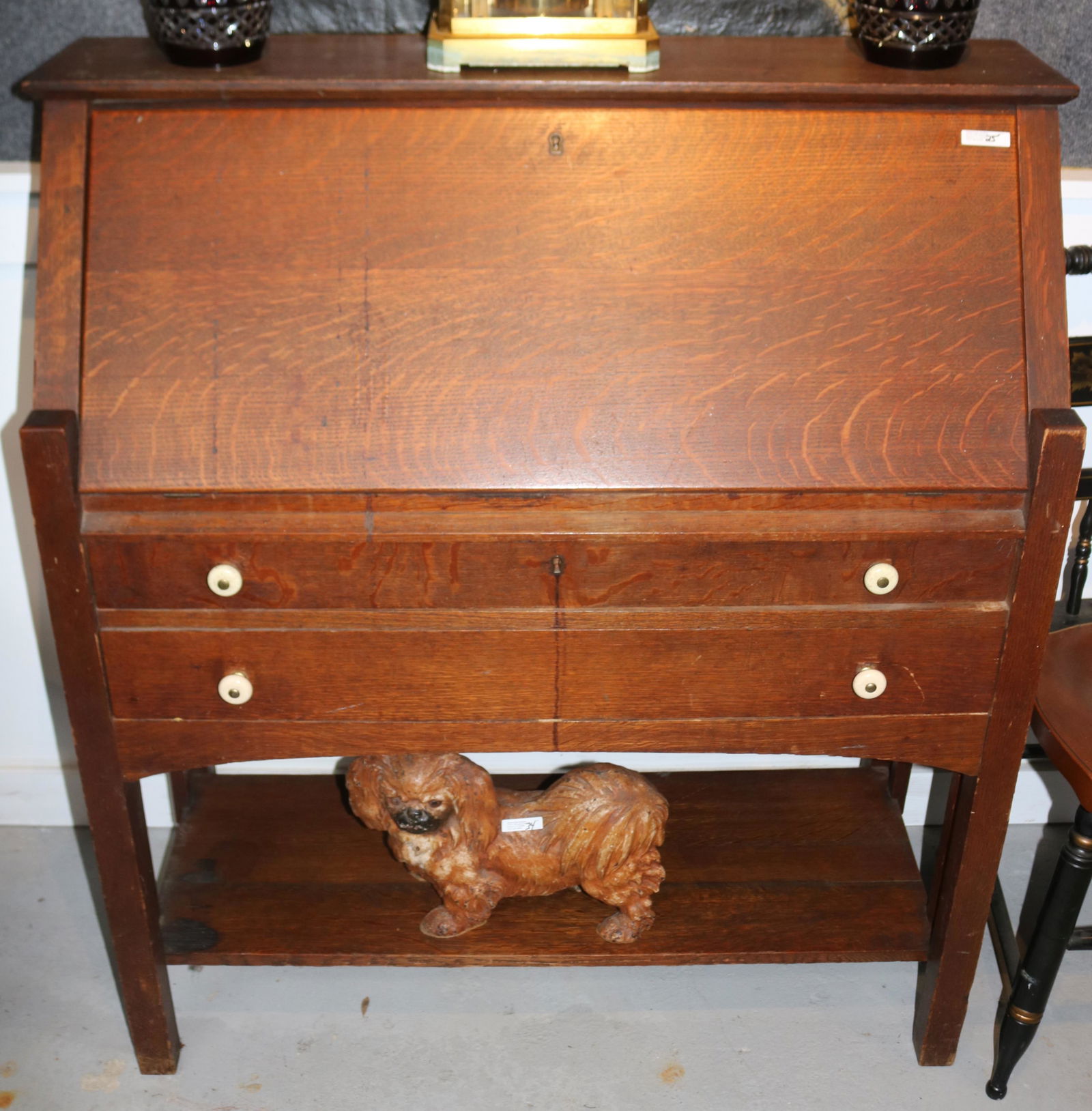 MISSION OAK FALL FRONT DESK, OLD REFINISHED (1 of 2)