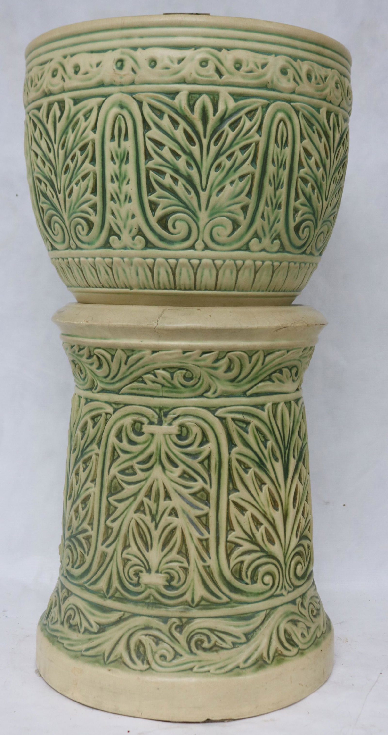 WELLER JARDINIERE & PEDESTAL, POSSIBLY TUTONE, (1 of 3)