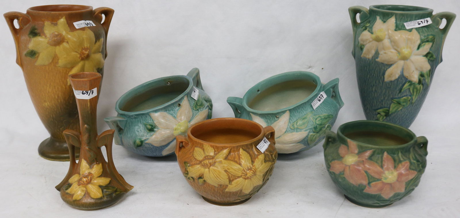 7 PCS. ROSEVILLE, CLEMATIS  VASE 1944 187-7", TWO (1 of 2)