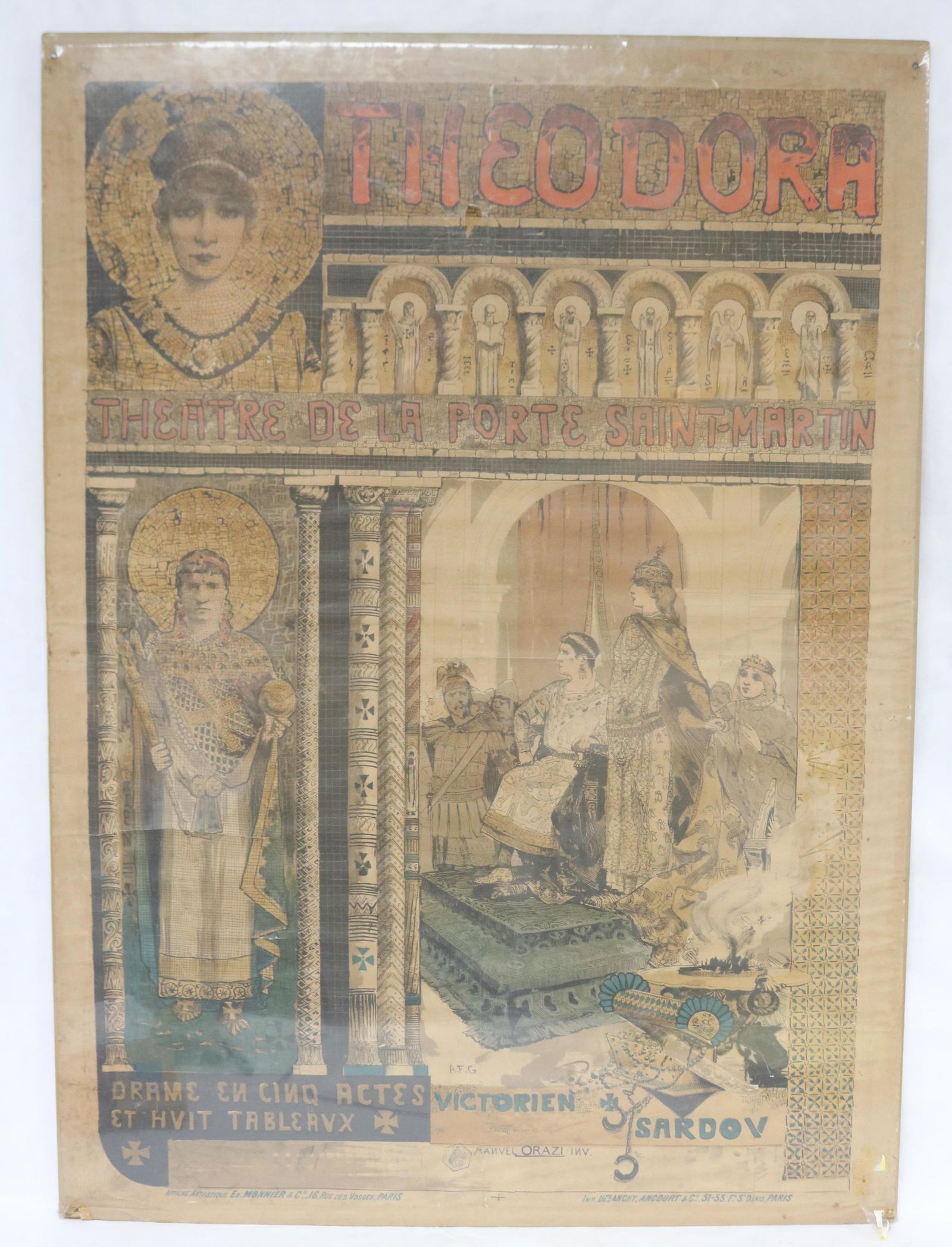 LARGE LATE 19TH C. THEATER POSTER FOR "THEODORA" (1 of 5)