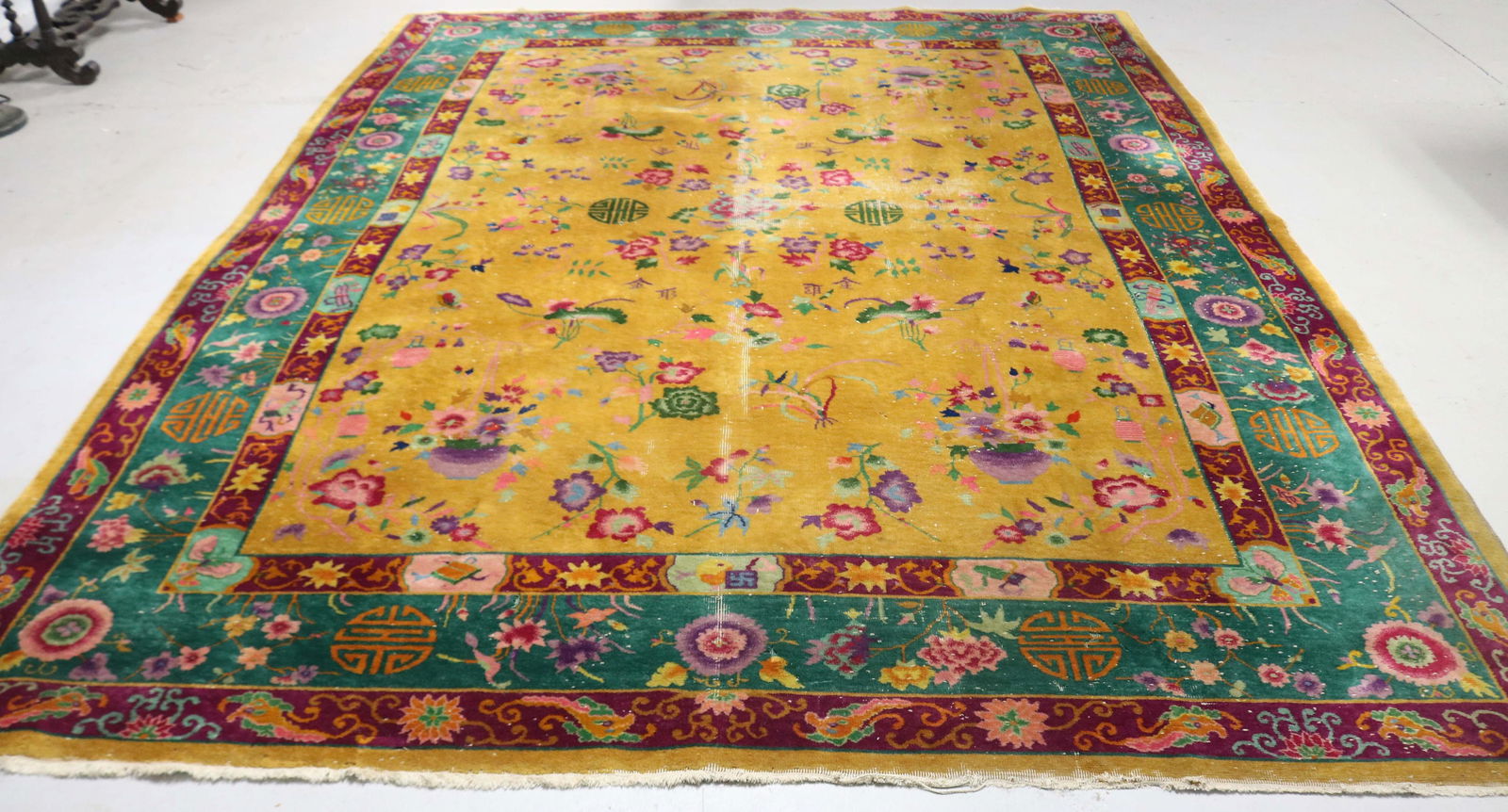 SEMI ANTIQUE CHINESE RUG, ROOM SIZE, SHOWS WEAR & (1 of 2)