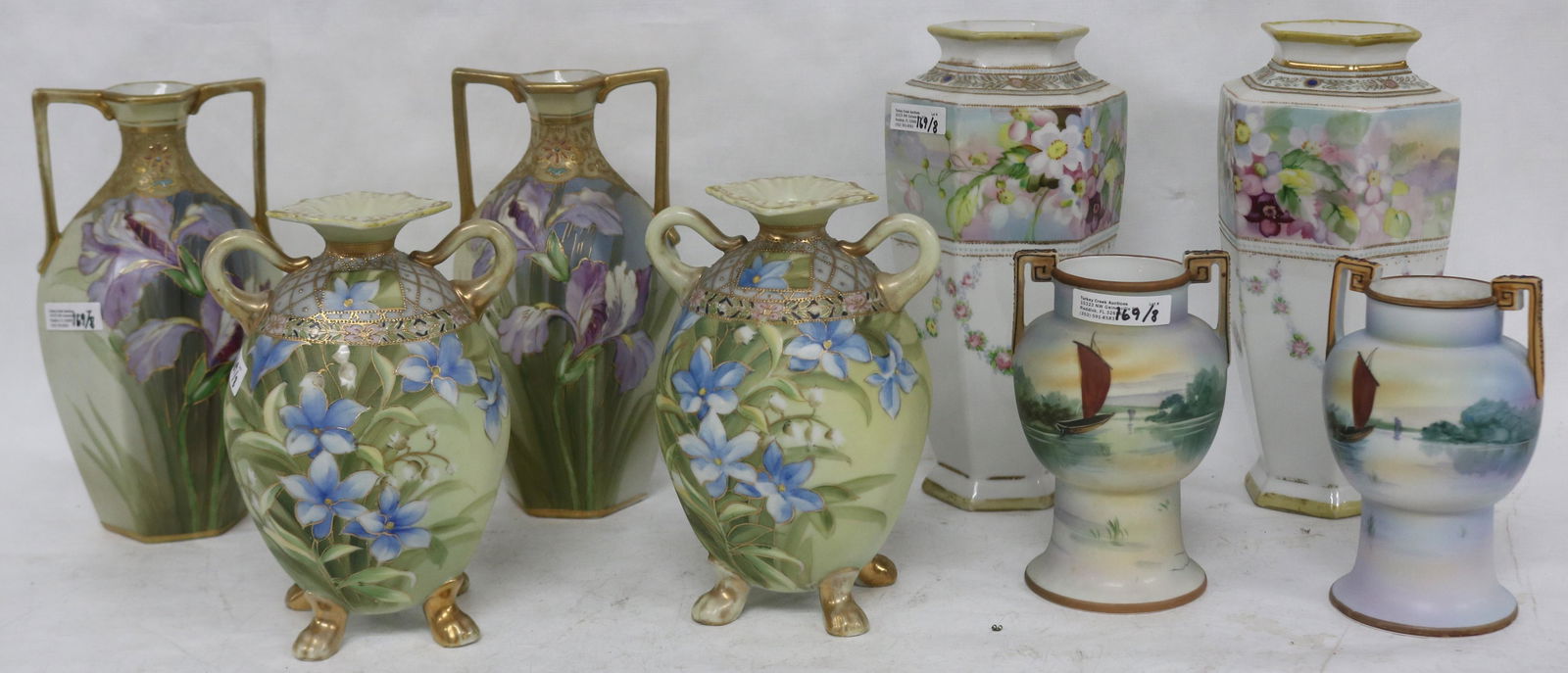 4 PAIR NIPPON VASES, 3 WITH FLORAL DECORATION, 1 (1 of 2)