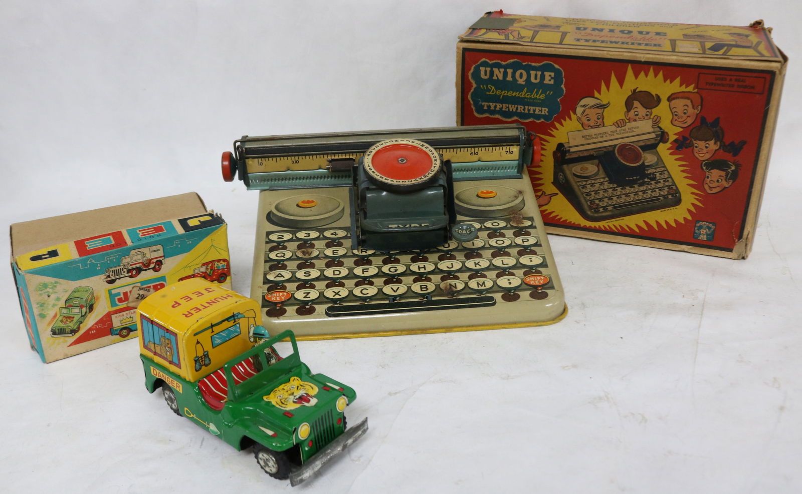 2 LITHO TIN TOYS, HUNTER JEEP FRICTION WITH BOX, (1 of 1)