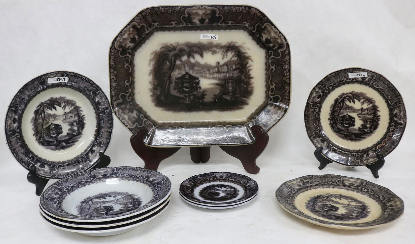 9 PCS. FLO MULBERRY, WASHINGTON'S TOMB PATTERN, (1 of 3)