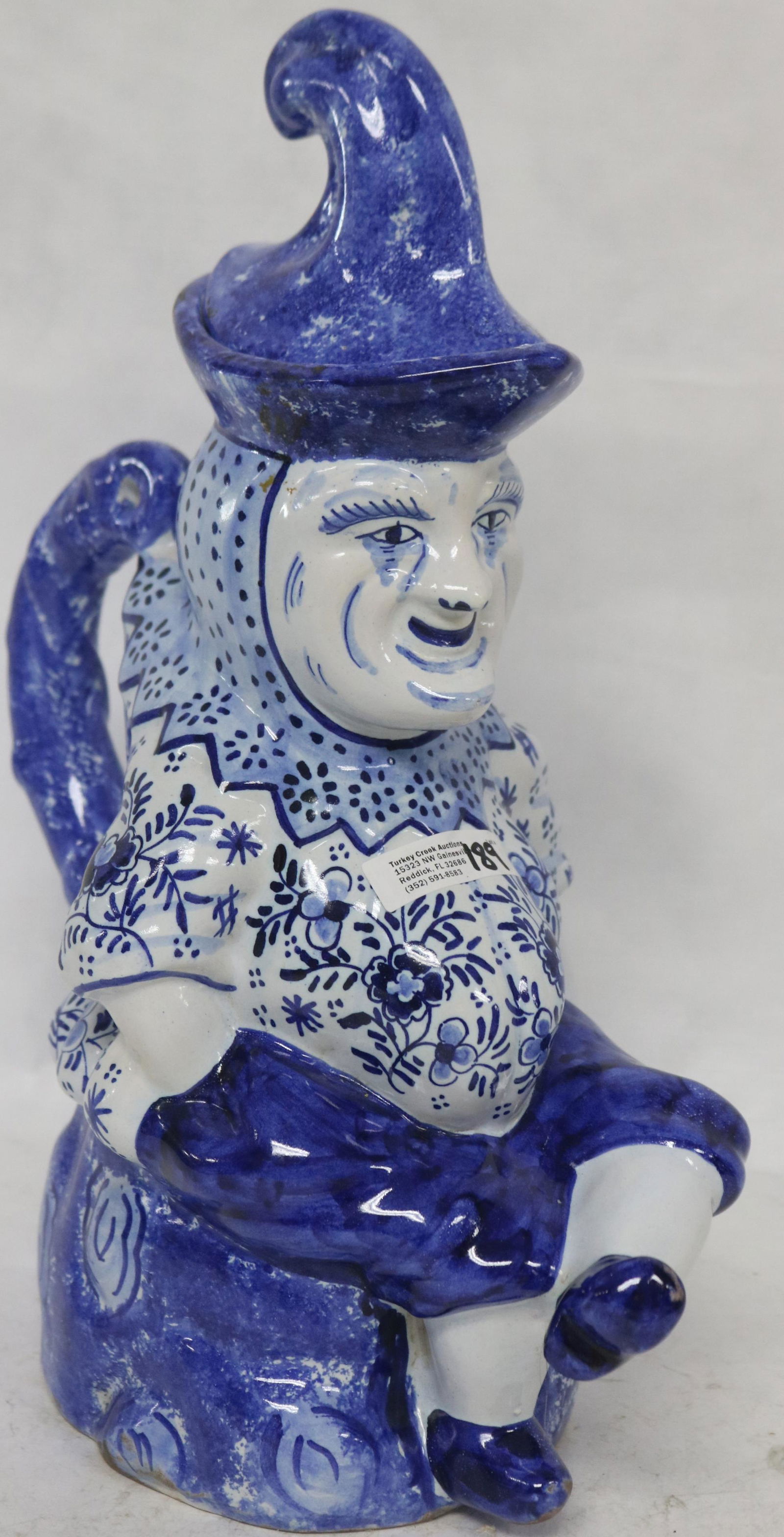 EARLY 20TH C. FRENCH BLUE & WHITE TOBY JUG WITH (1 of 3)