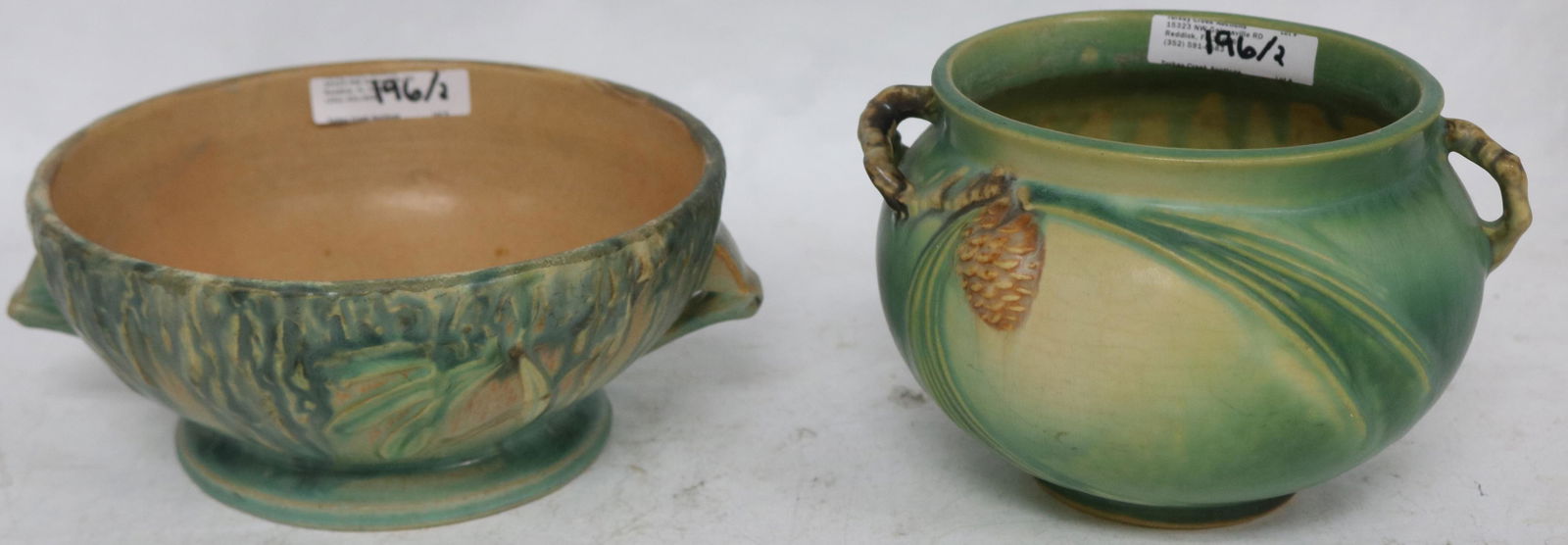 2 PCS. ROSEVILLE POTTERY, MOSS HANDLED BOWL (1 of 1)