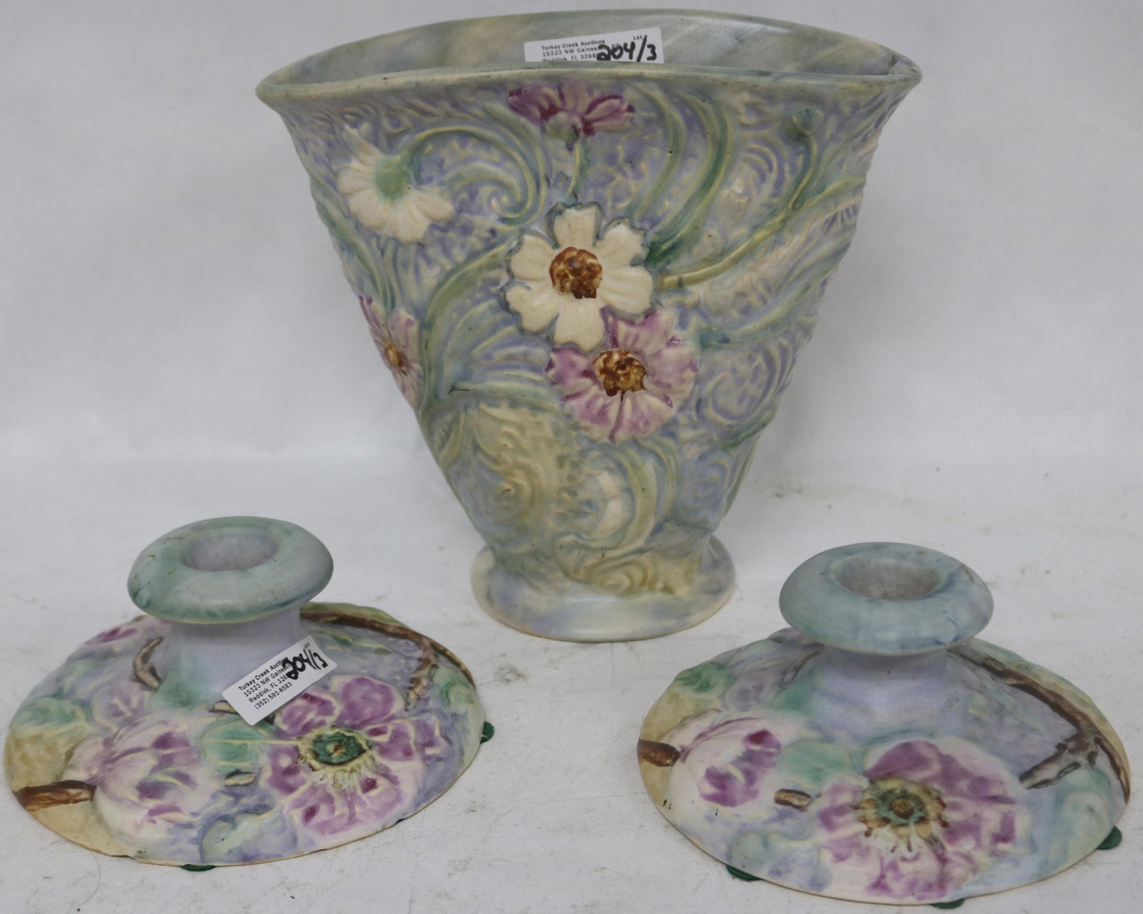 3 PCS. WELLER SILVERTONE, PAIR CANDLESTICKS, 3" (1 of 5)