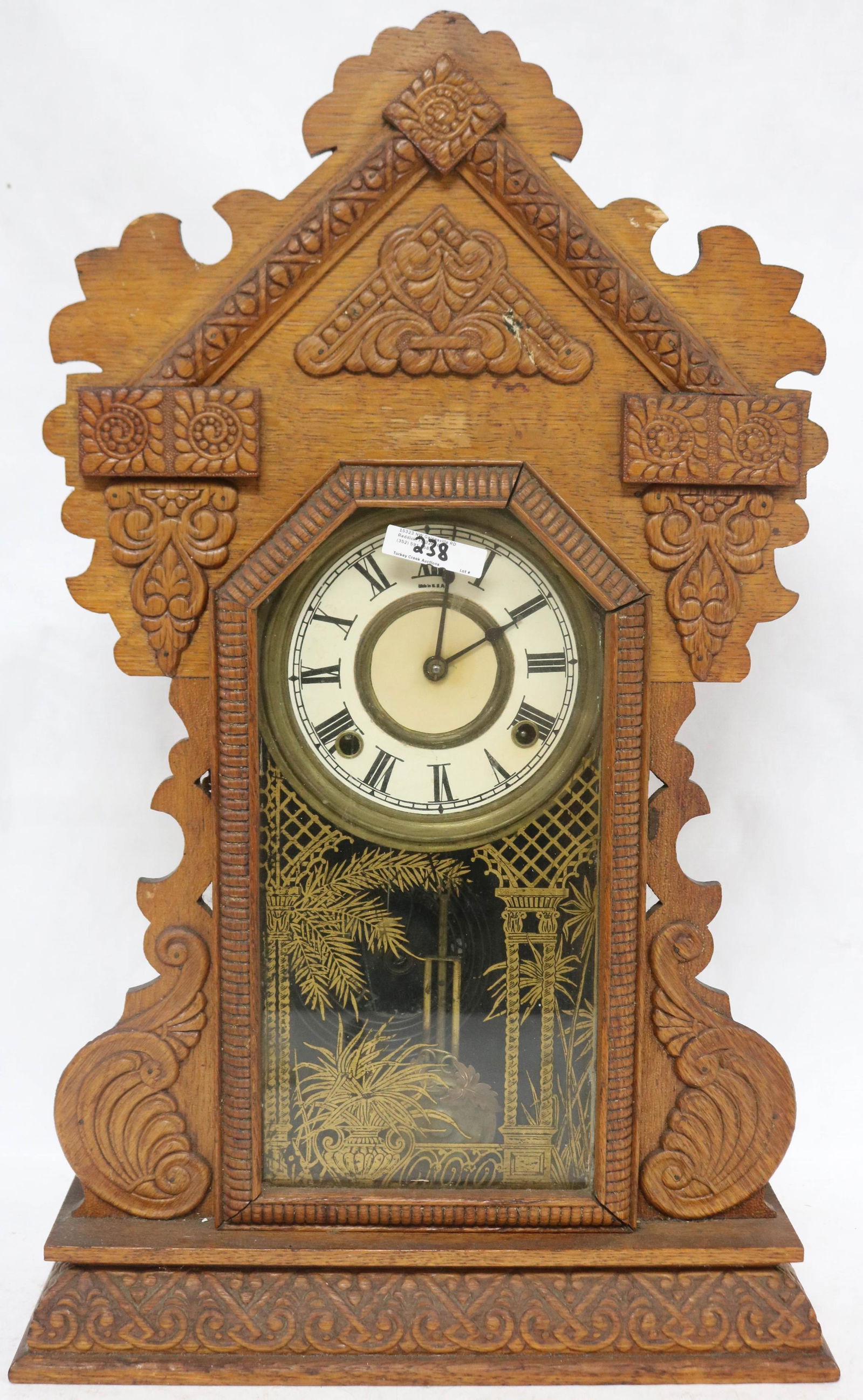 FANCY OAK GINGERBREAD SHELF CLOCK BY E. INGRAHAM (1 of 1)