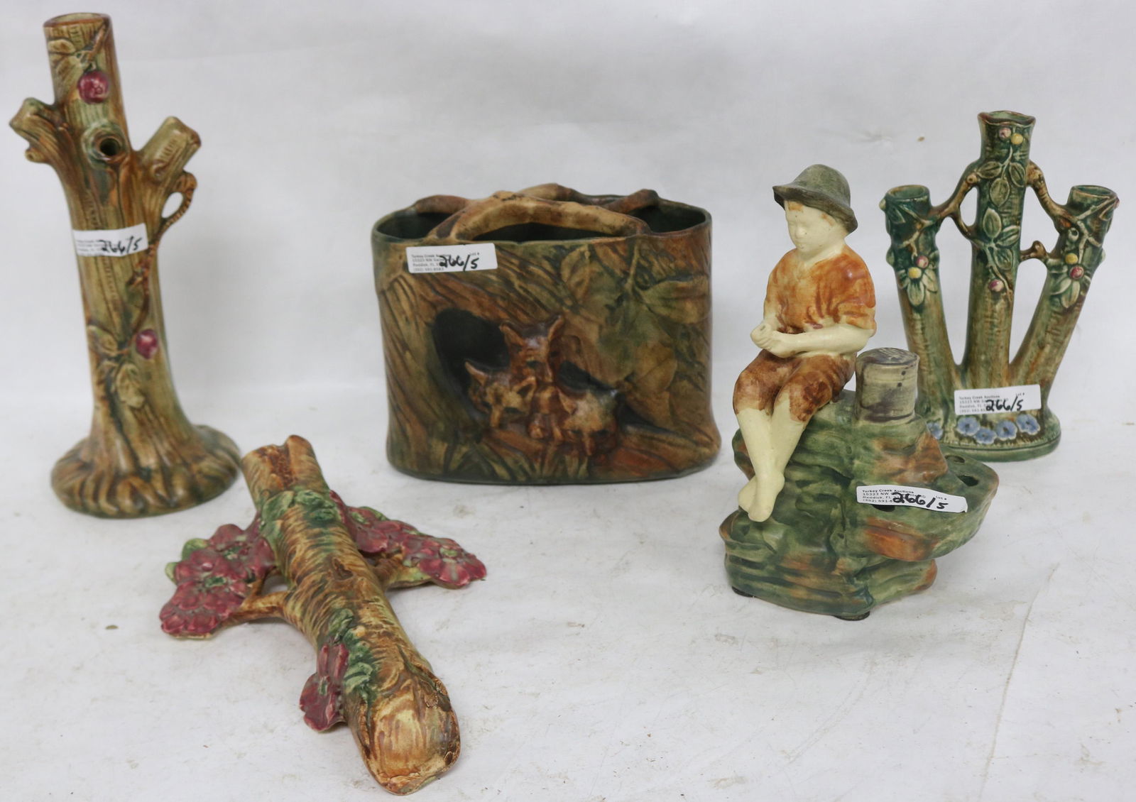 5 PCS. WELLER POTTERY, 4 WOOD CRAFT ITEMS & (1 of 3)