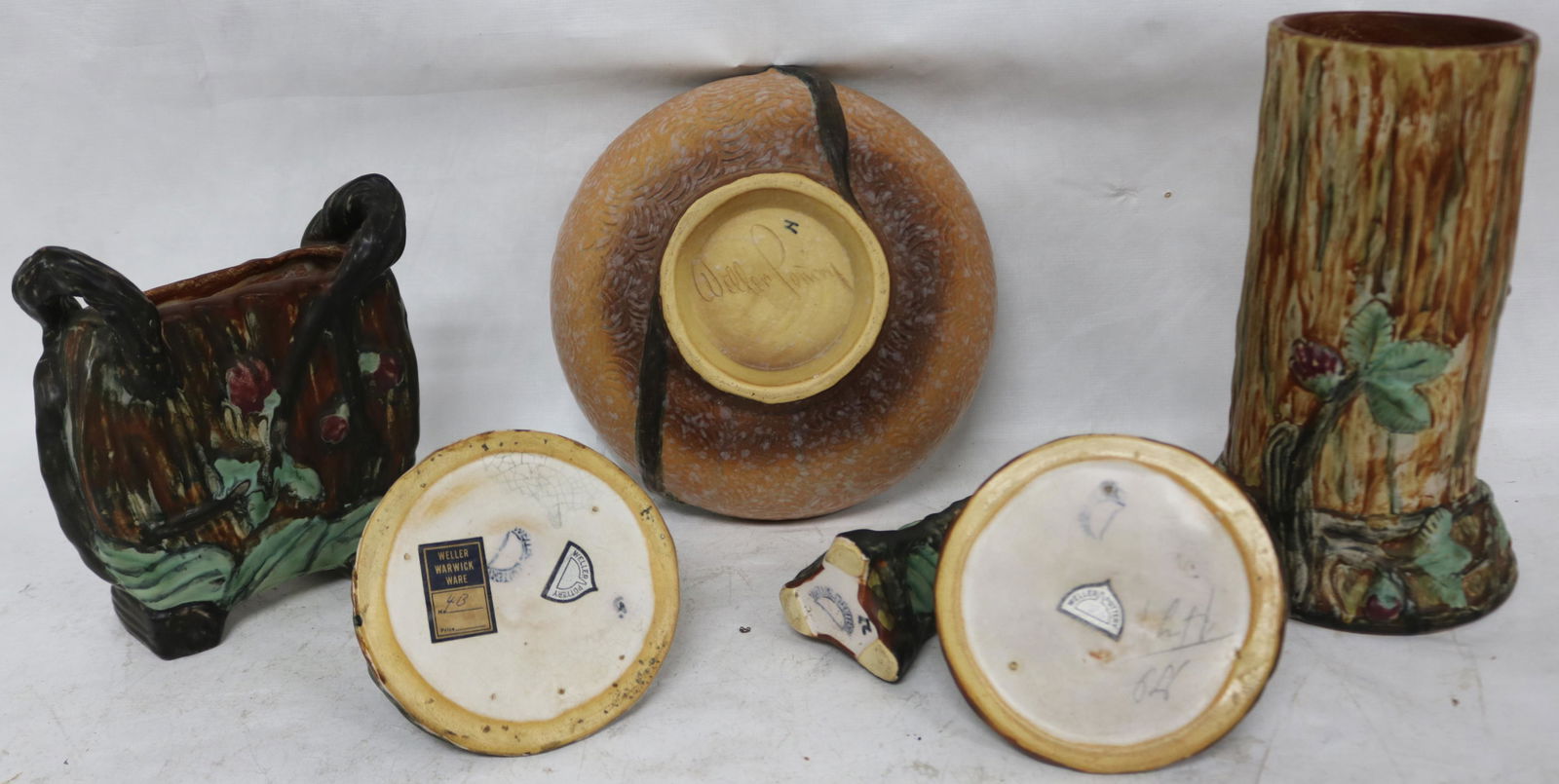 6 PCS. WELLER, 1 MALVERNE BOWL 4" H, 9" DIA. & 5 (1 of 2)