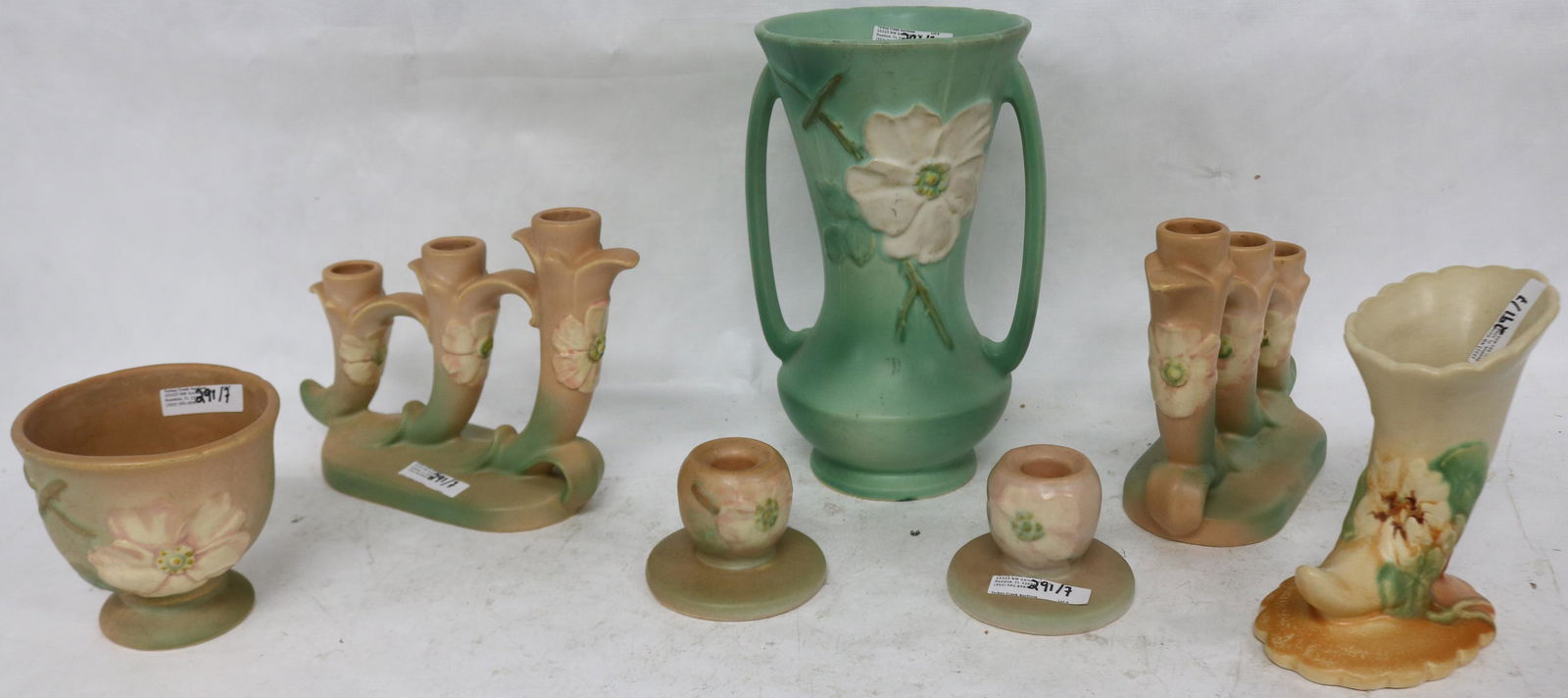 7 PCS. WELLER POTTERY, WILD ROSE, 9 1/2" VASE, (1 of 1)