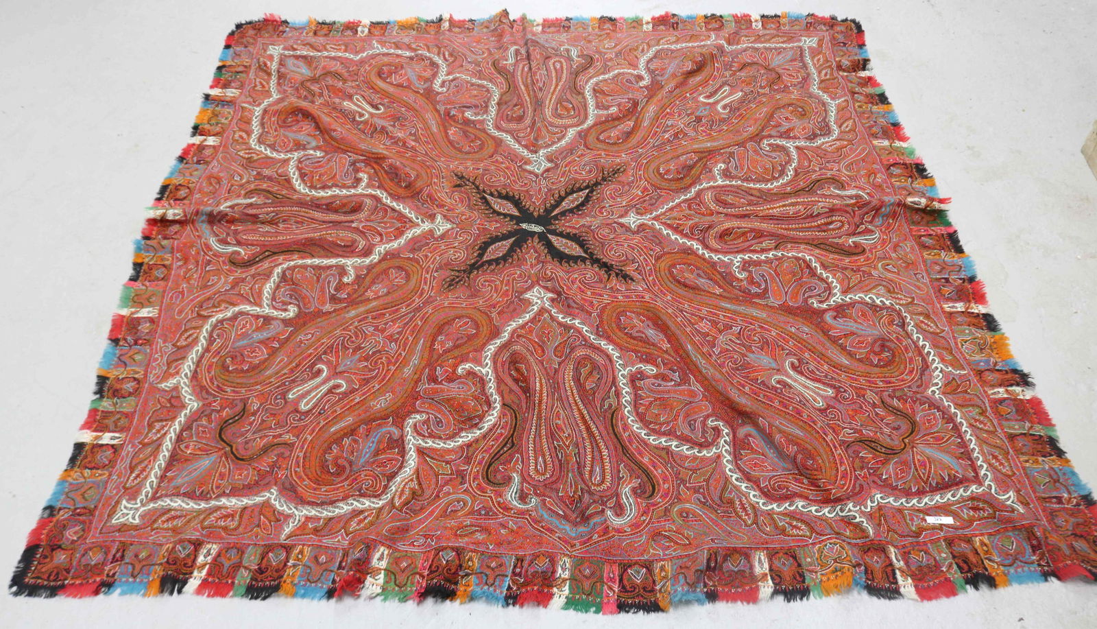 19TH C. PAISLEY SHAWL, HAND SEWN, 6' X 6', NICE (1 of 4)
