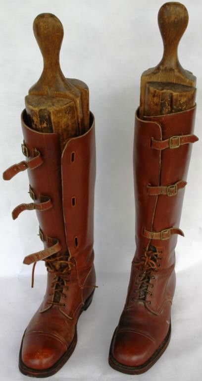PAIR OF EARLY LEATHER RIDING BOOTS: PROBABLY SIZE 7 OR 8?, 24" H, 10 1/2" L