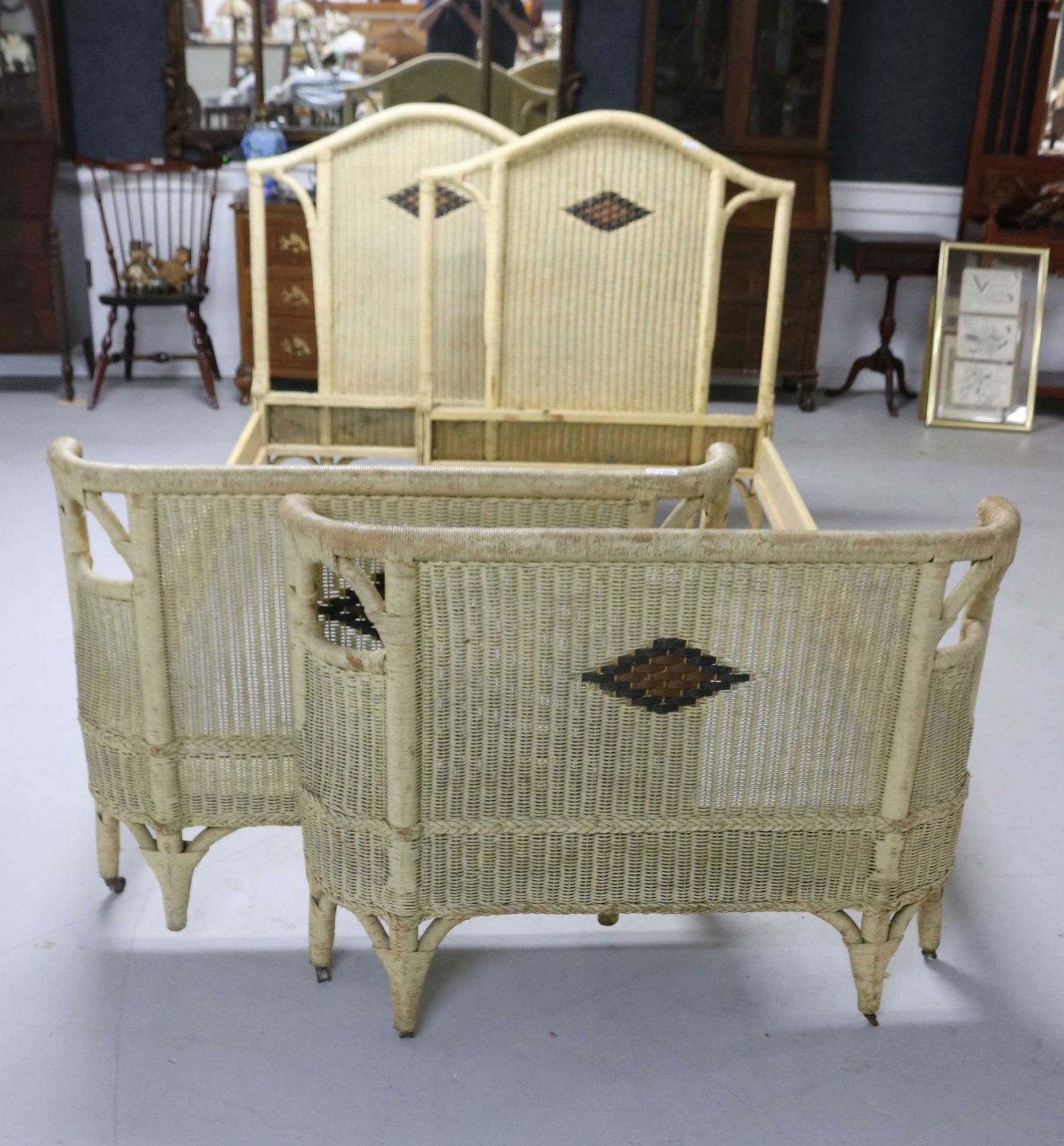 PAIR OF LLOYD-LOOM WICKER SINGLE BEDS (1 of 2)