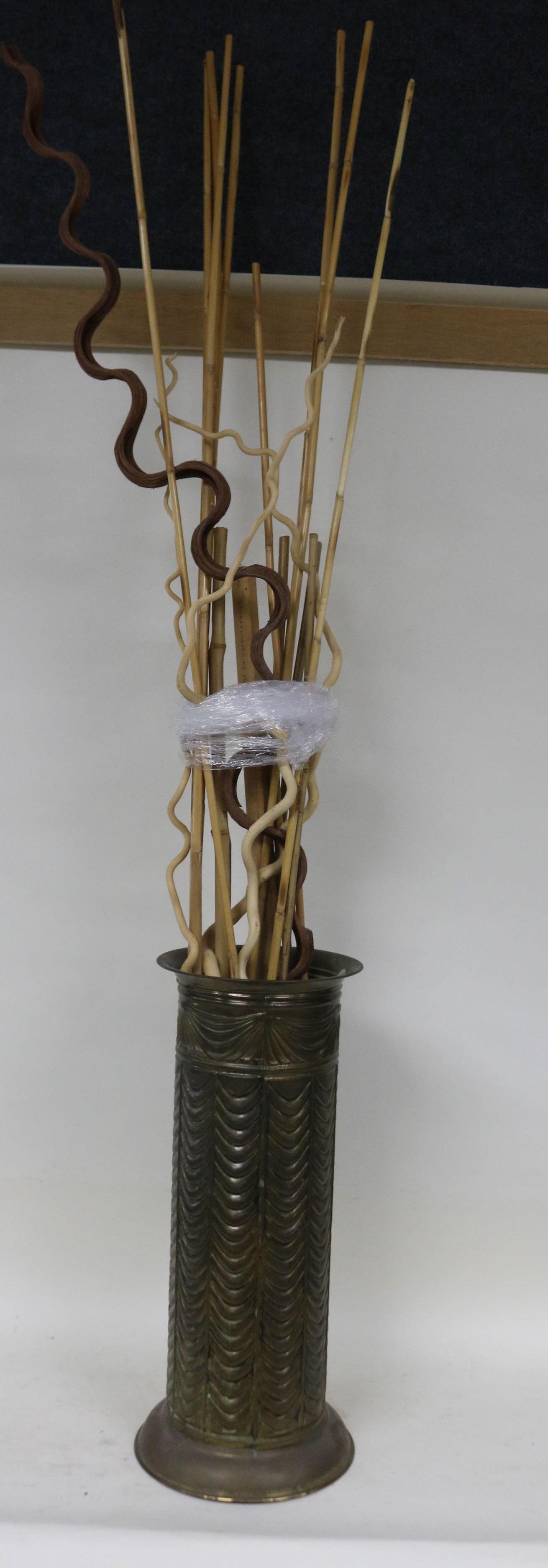 BRASS UMBRELLA STAND WITH BAMBOO STICKS: SEE PHOTO