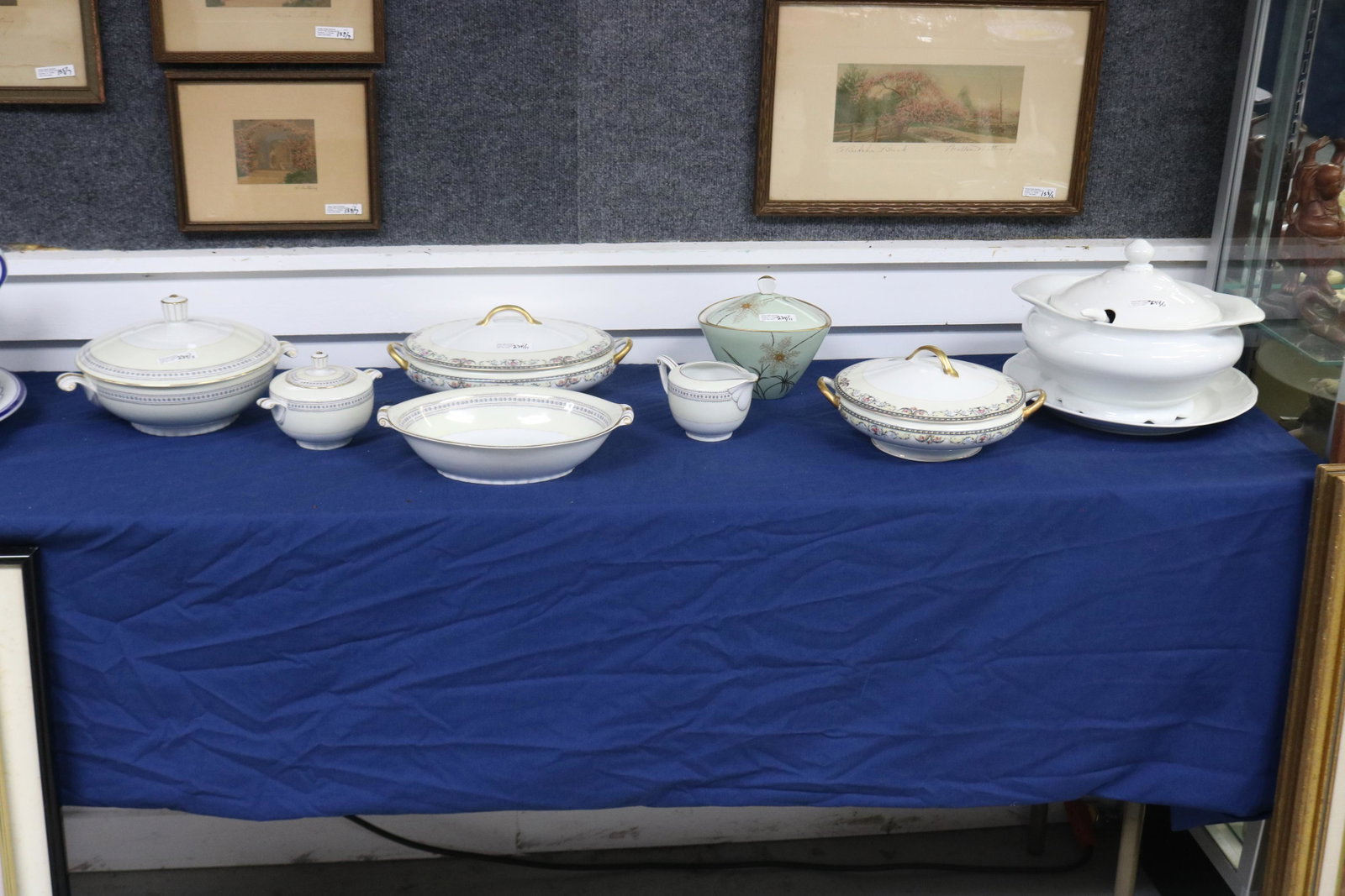 COLLECTION OF ELEVEN PORCELAIN TUREENS: WITH UNDERTRAYS, CREAMERS, SUGAR ETC. ALL IN GOOD CONDITION