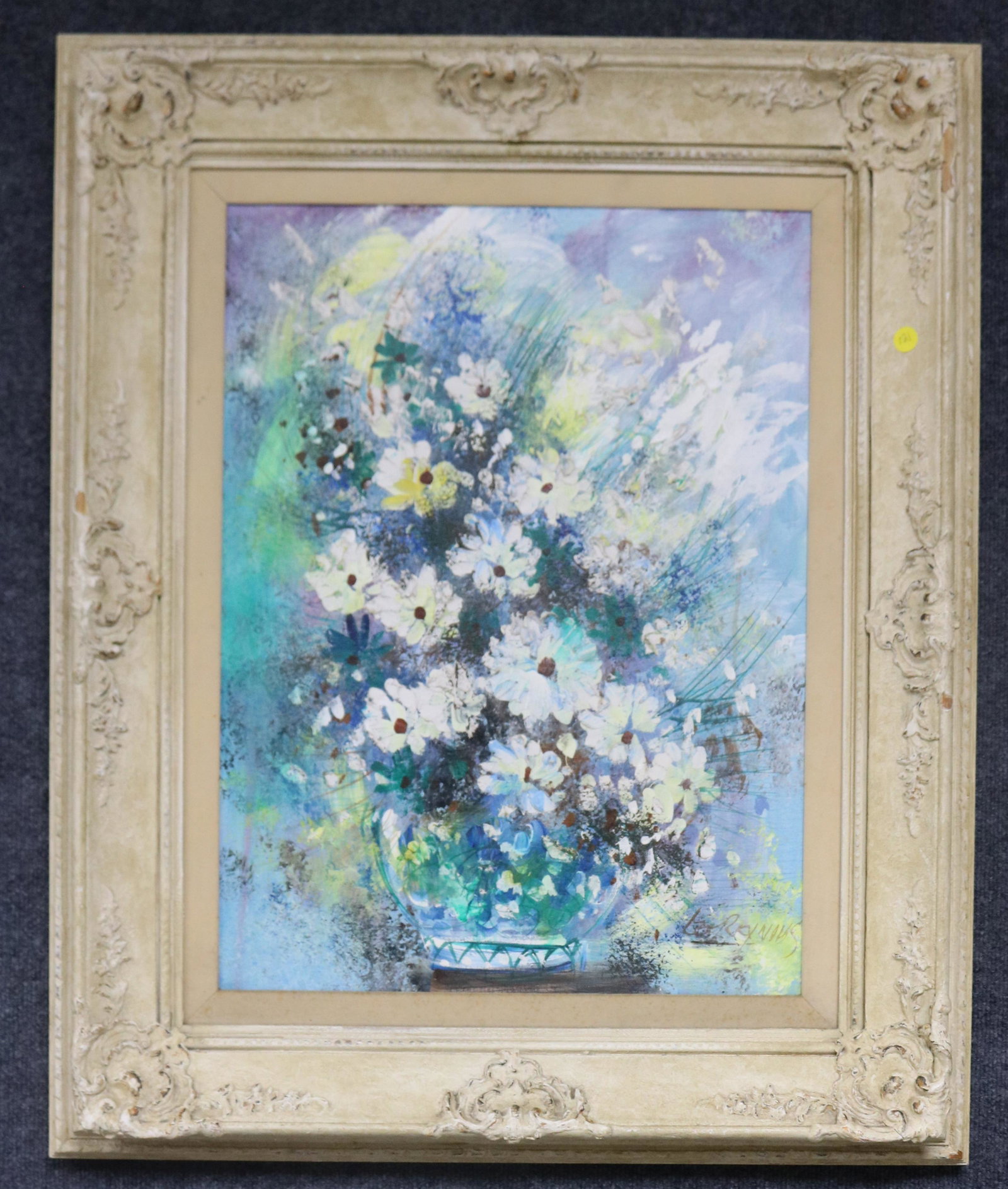 ORNATELY FRAMED OIL ON CANVAS: STILL LIFE SIGNED " LEE REYNOLDS", 34" H. 28 1/2" W.