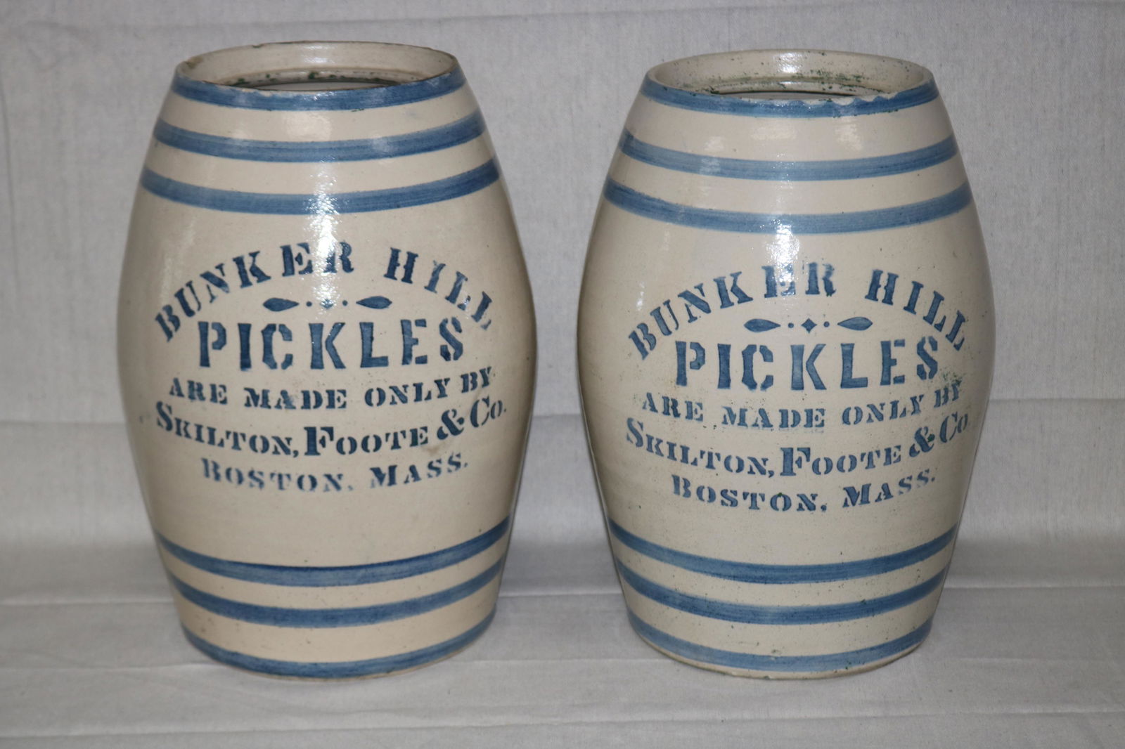 TWO STONEWARE BLUE DECORATED ADVERTISING CROCKS (1 of 5)