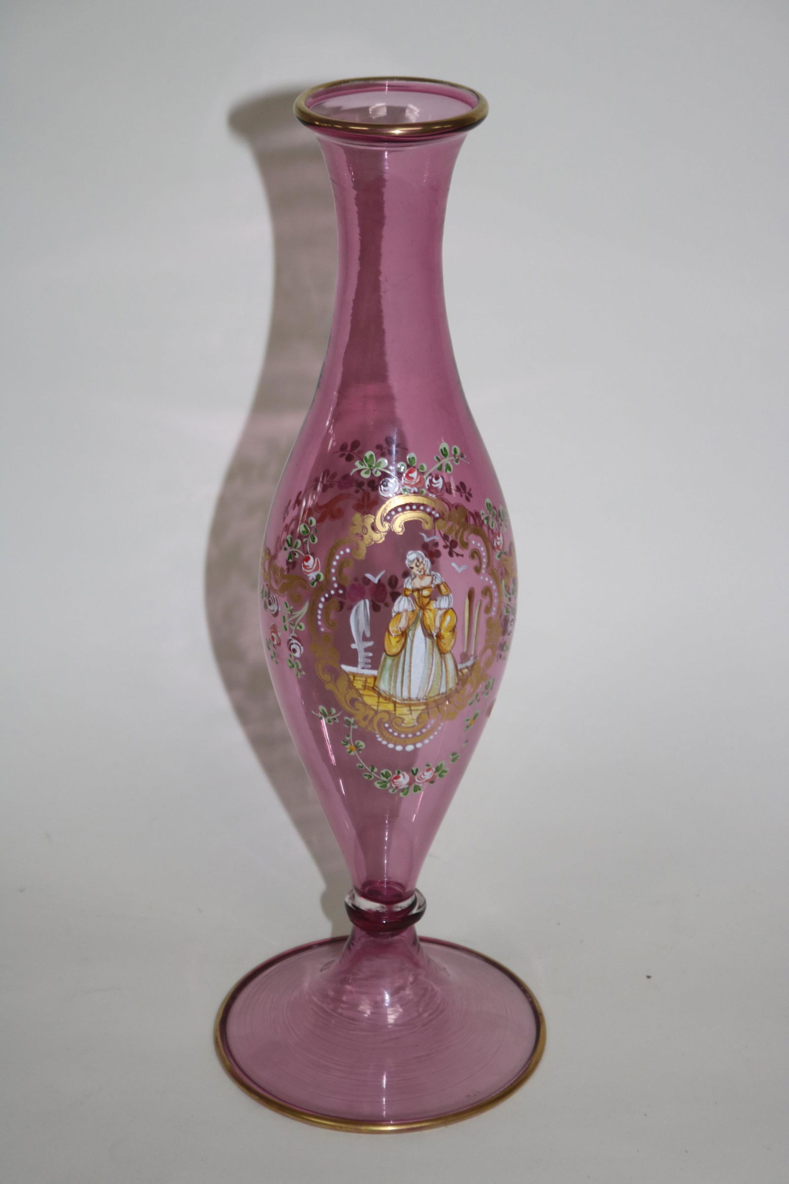 SIGNED MOSER ENAMELED CRANBERRY VASE (1 of 3)