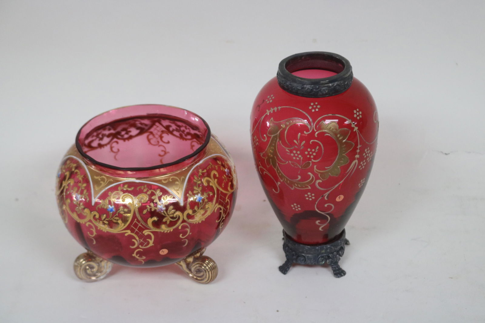 TWO SIGNED MOSER FOOTED VASES (1 of 2)