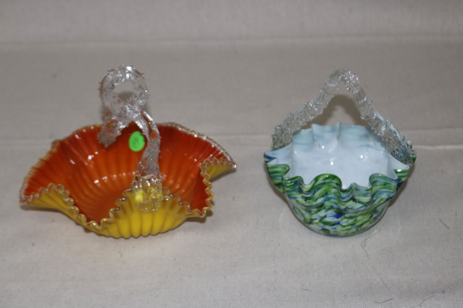TWO VICTORIAN ART GLASS BASKETS (1 of 2)