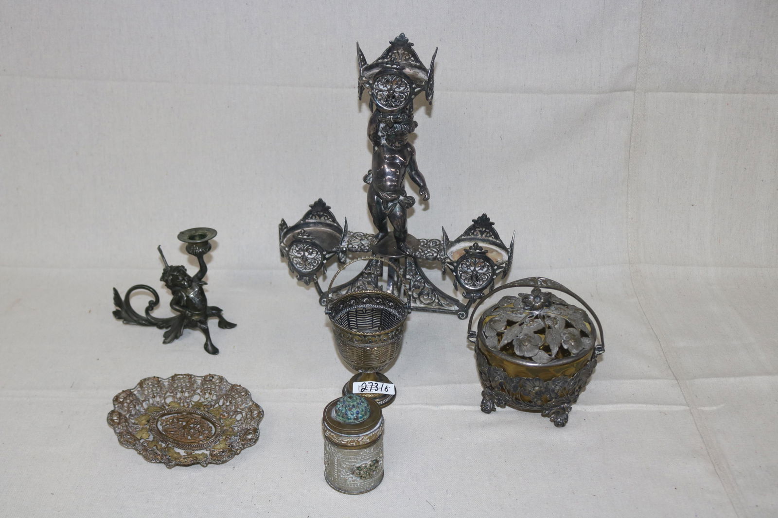 LOT OF SIX MISC. BRASS AND SILVER PLATE ITEMS (1 of 3)