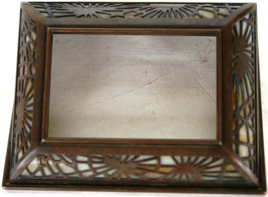 TIFFANY STUDIOS PERPETUAL CALENDAR FRAME,: BENT SLAG GLASS PANELS, #930, 1 1/4" H, 4 3/4" L, 3 1/2" D