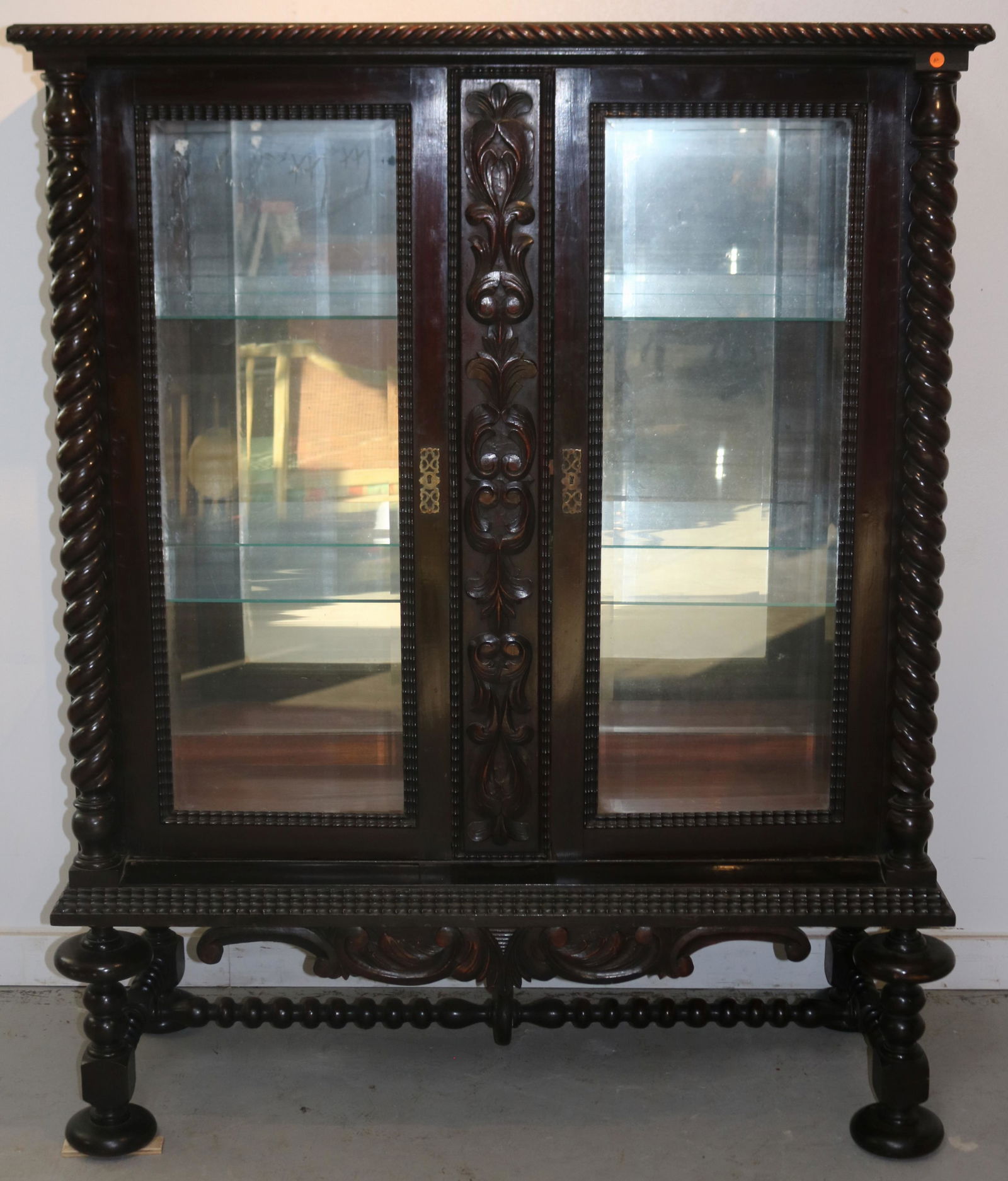 LATE 19TH C. MAHOGANY JACOBEAN STYLE CHINA (1 of 3)