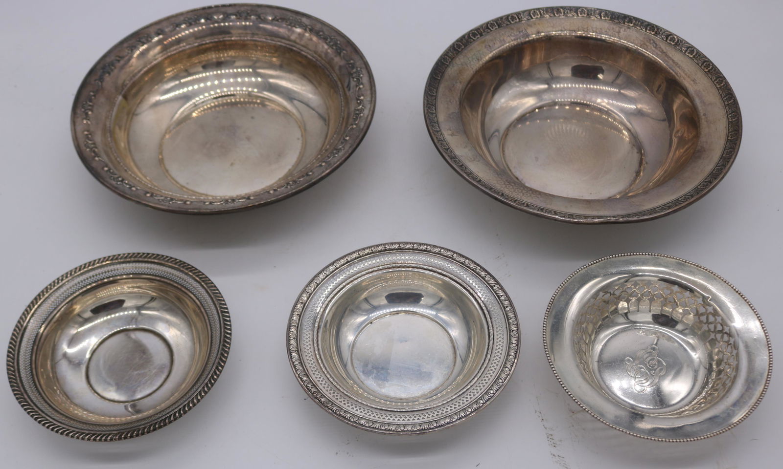 5 STERLING BOWLS, 1 1/4" - 2" H, 5 3/4" - 9 1/2" (1 of 1)