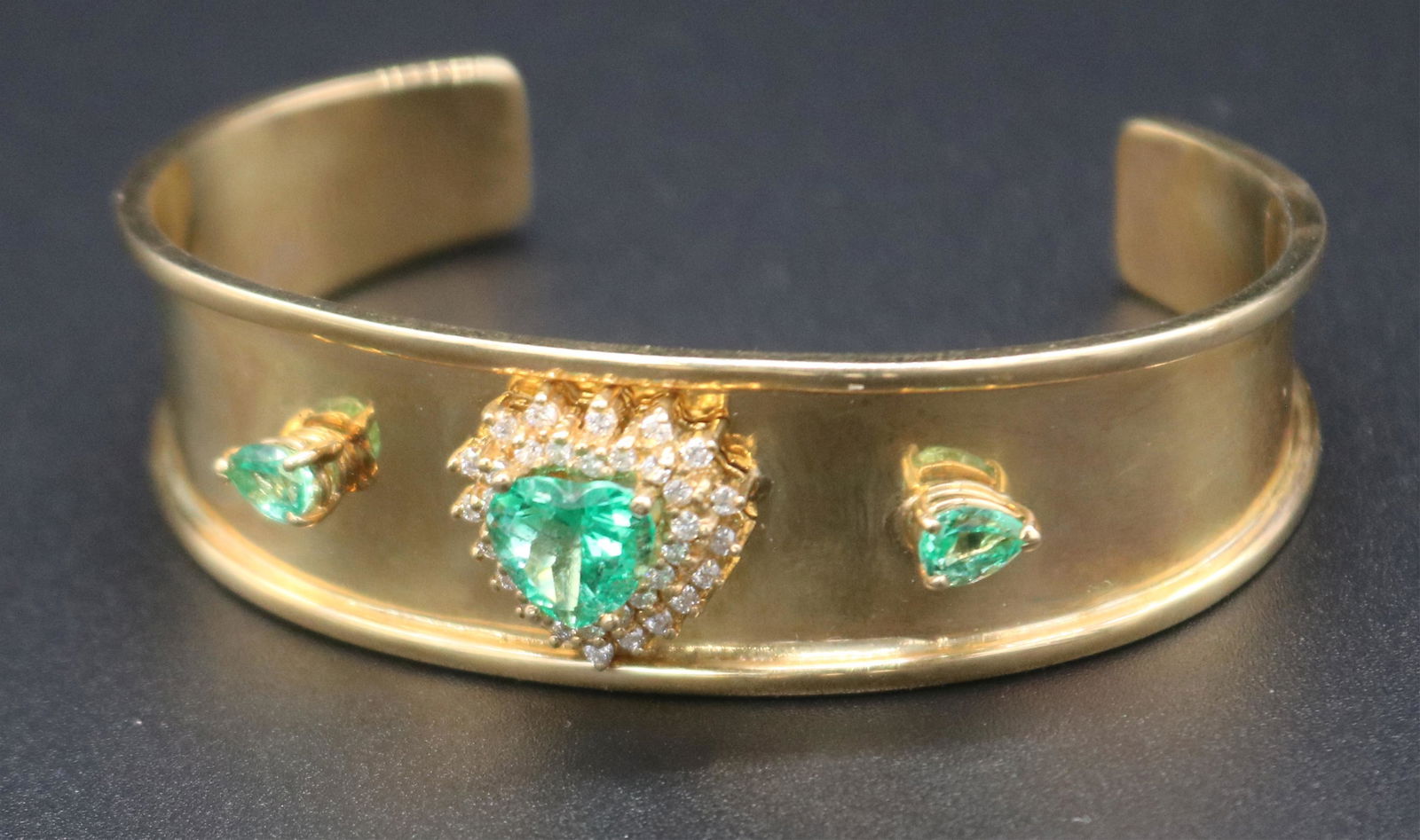 14K YELLOW GOLD CUFF BRACELET WITH EMERALDS & (1 of 1)