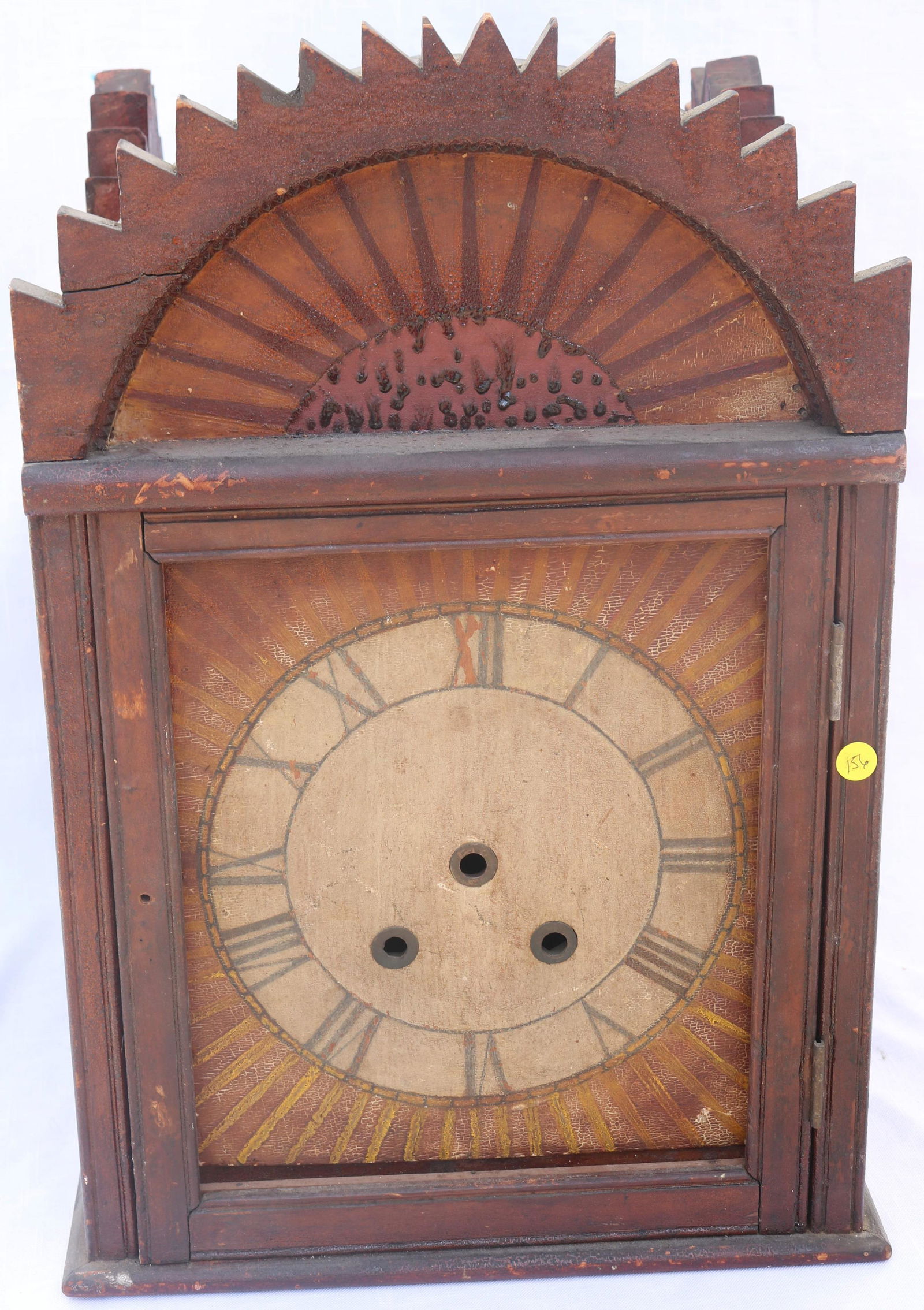 FOLK ART PAINTED CLOCK CASE, SUN STYLE CARVED & (1 of 3)