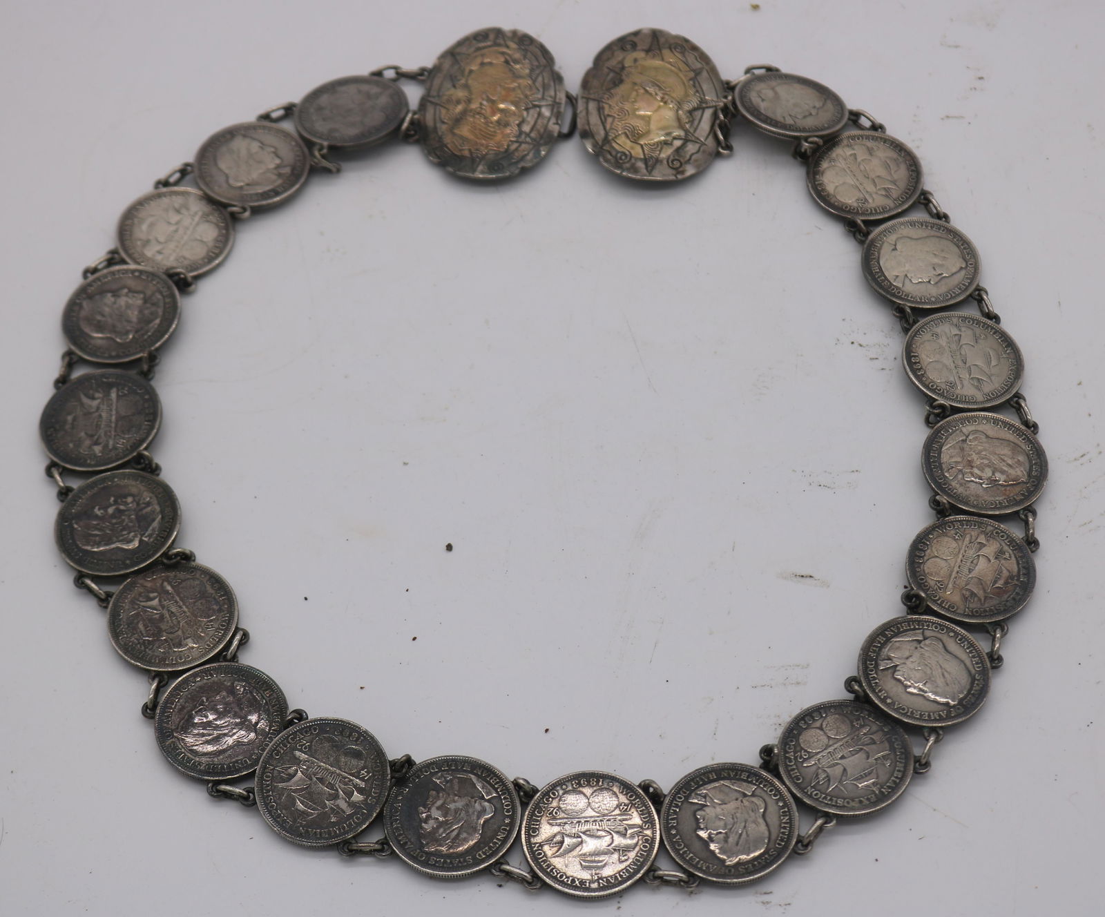COLUMBIAN HALF DOLLAR BELT, 20 COINS & 14K & (1 of 4)