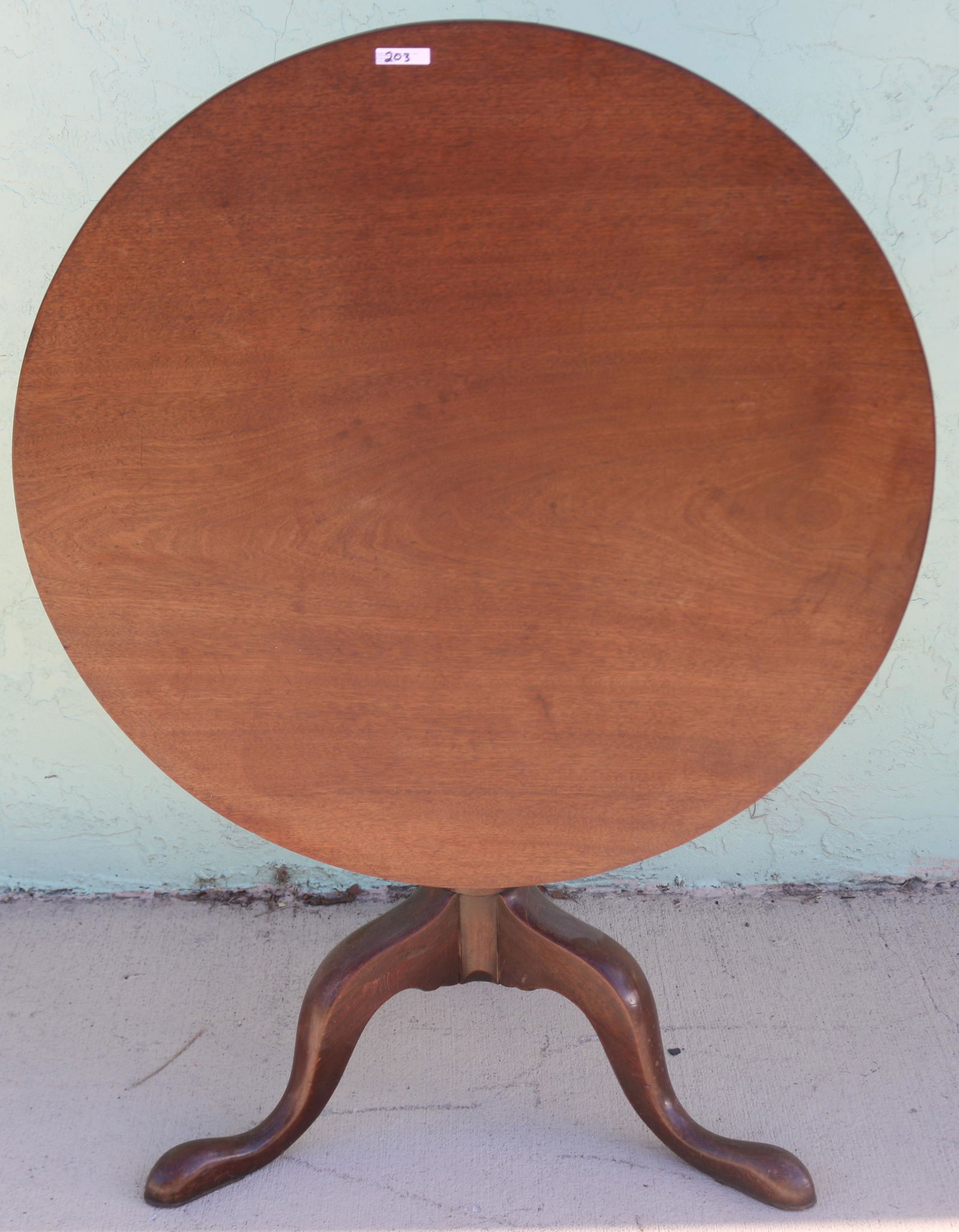 18TH C. MAHOGANY TIP TOP TEA TABLE, ROUND TOP, (1 of 3)