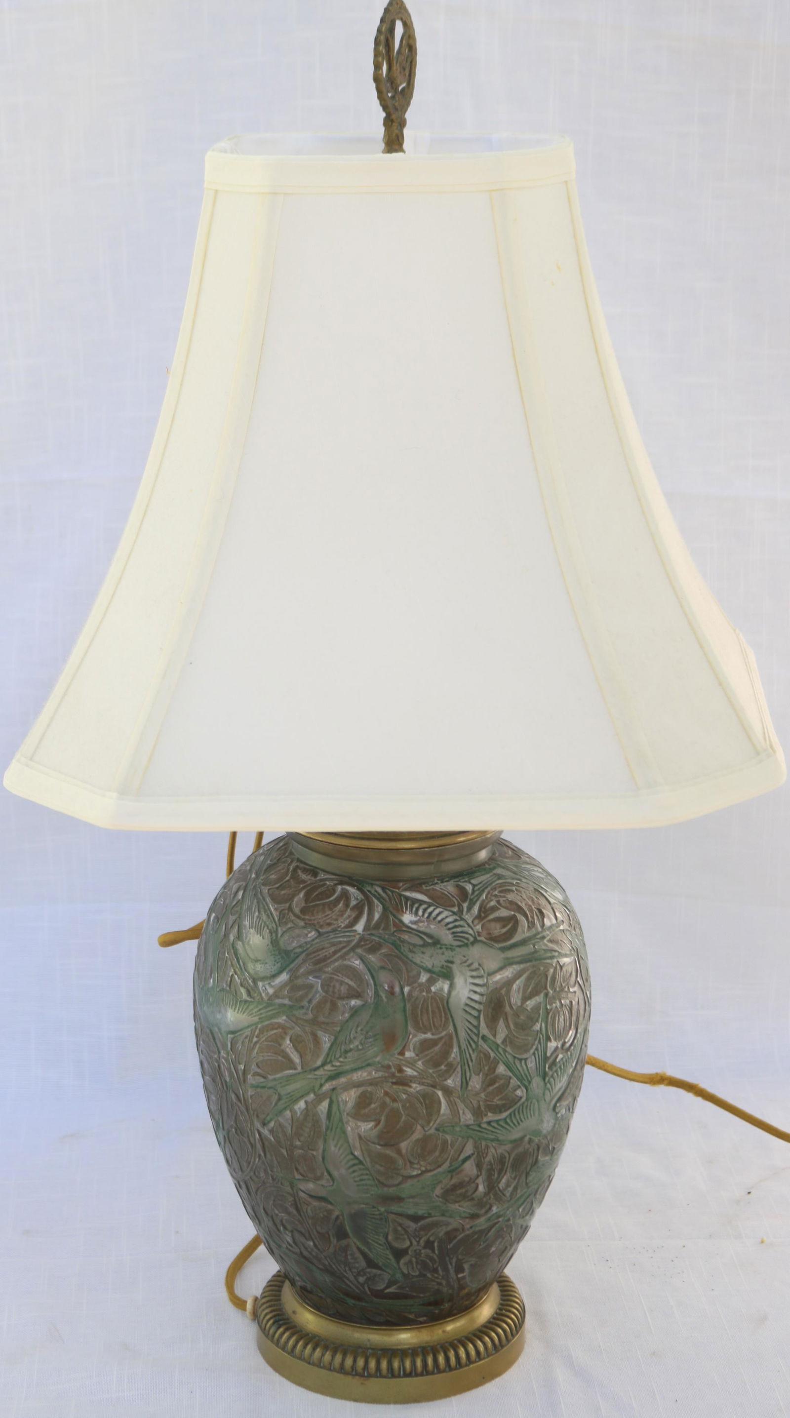 R. LALIQUE VASE MOUNTED AS TABLE LAMP, BIRD & (1 of 3)