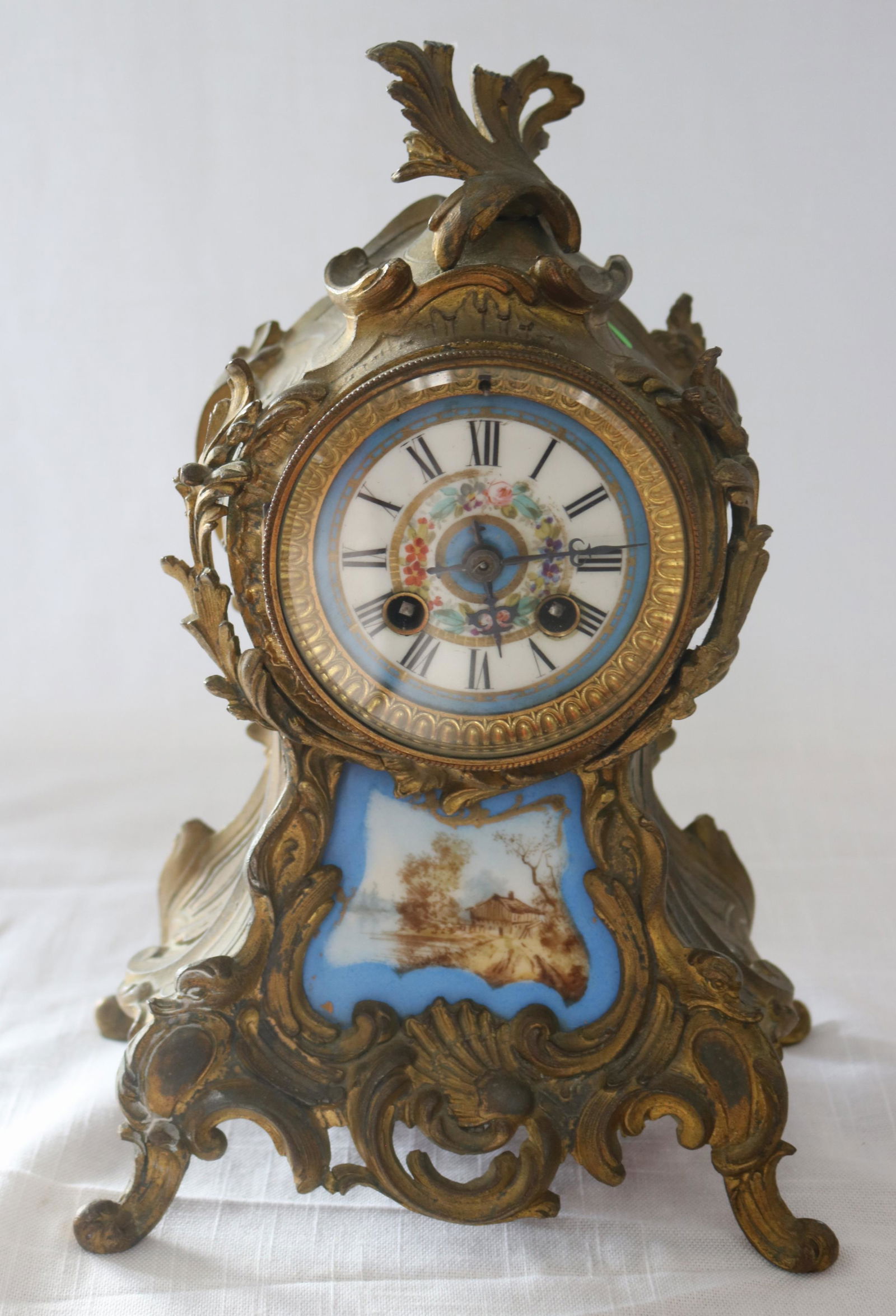 FANCY GILT METAL & PORCELAIN FRENCH STYLE CLOCK, (1 of 5)