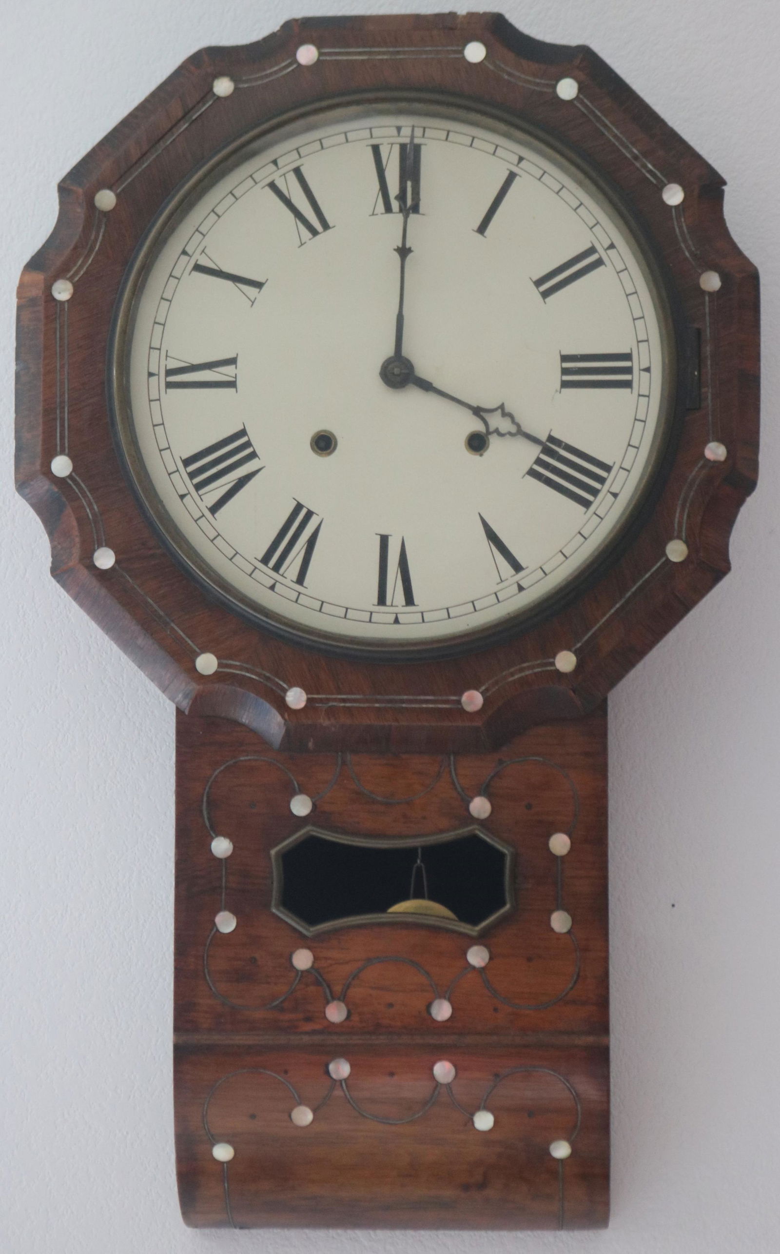 INLAID ENGLISH WALL CLOCK, ROSEWOOD VENEERED CASE (1 of 1)