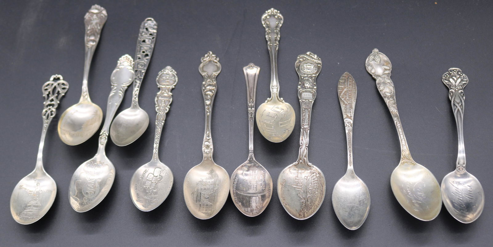 12 STERLING SOUVENIR SPOONS, (1 of 3)