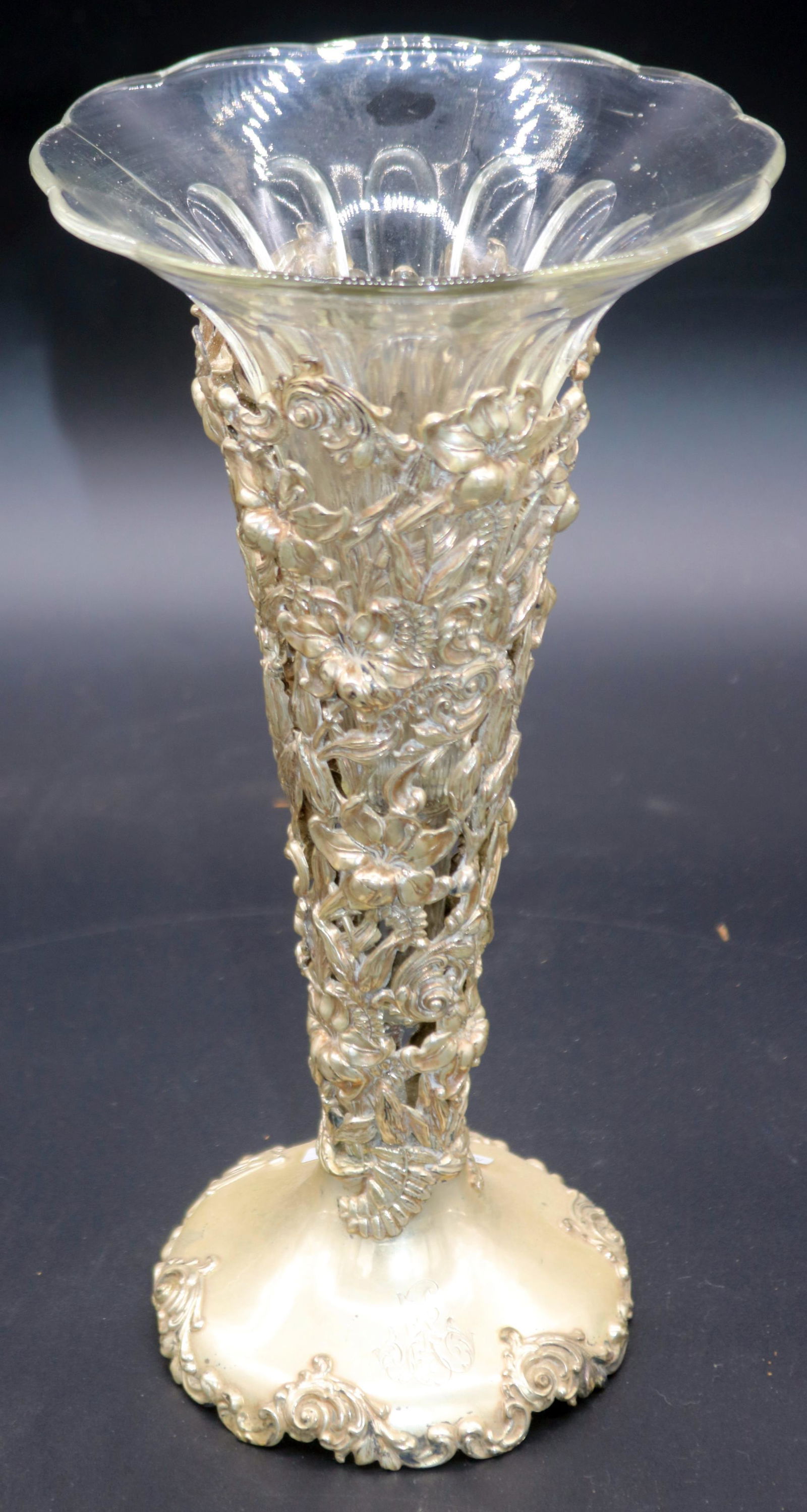 STERLING SILVER OPEN WORK VASE HOLDER, FLORAL (1 of 3)