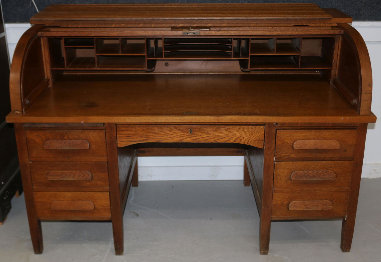 VINTAGE OAK C-ROLL TOP DESK, REFINISHED, FITTED (1 of 1)