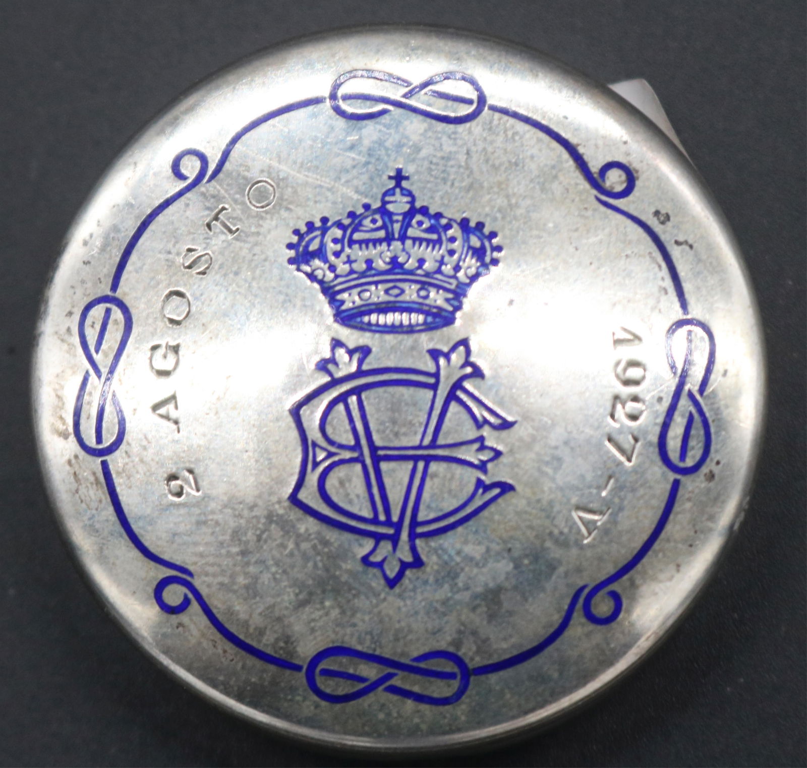 EARLY 20TH C. 800 SILVER BOX WITH BLUE ENAMELED (1 of 2)