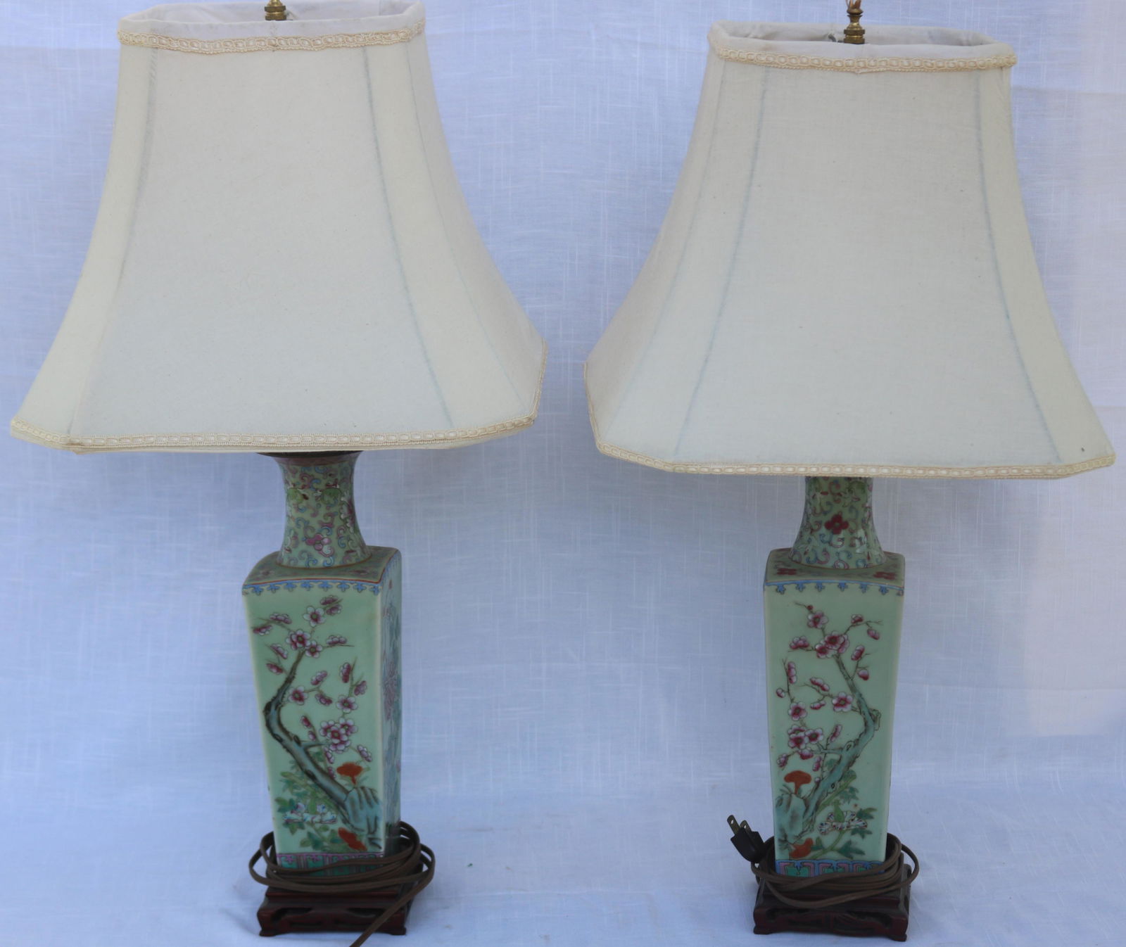 PAIR DECORATED ORIENTAL CELADON VASES, MOUNTED AS (1 of 4)