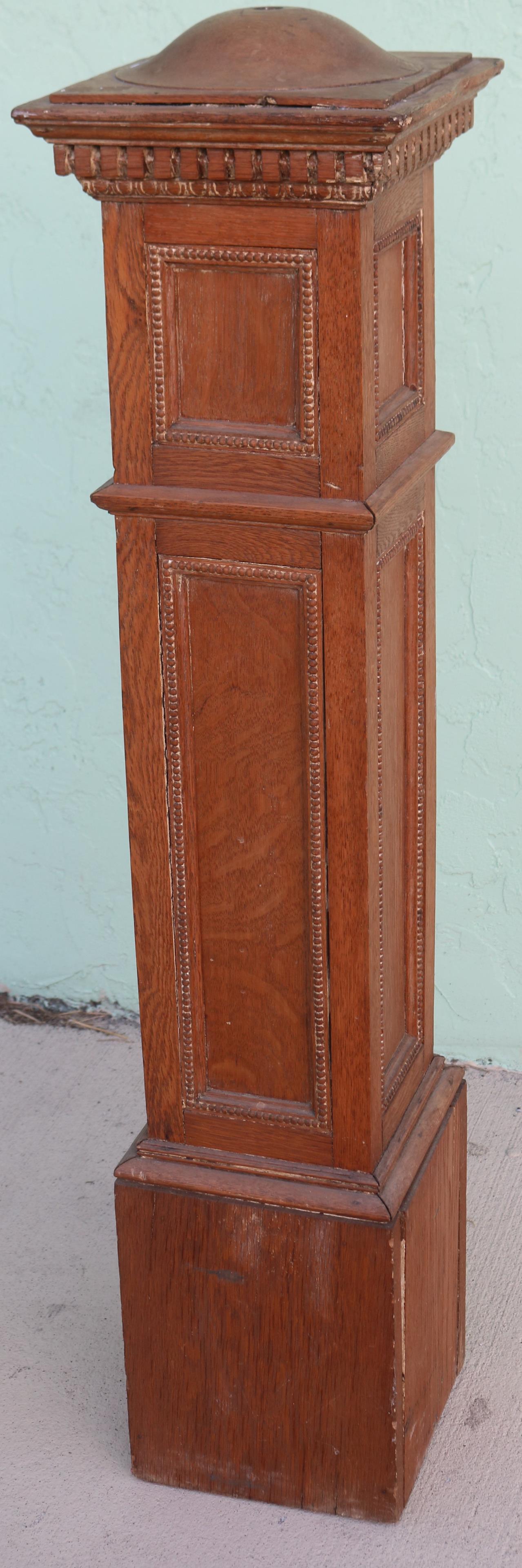VICTORIAN OAK NEWEL POST, REFINISHED, 46" H, 9" X (1 of 2)