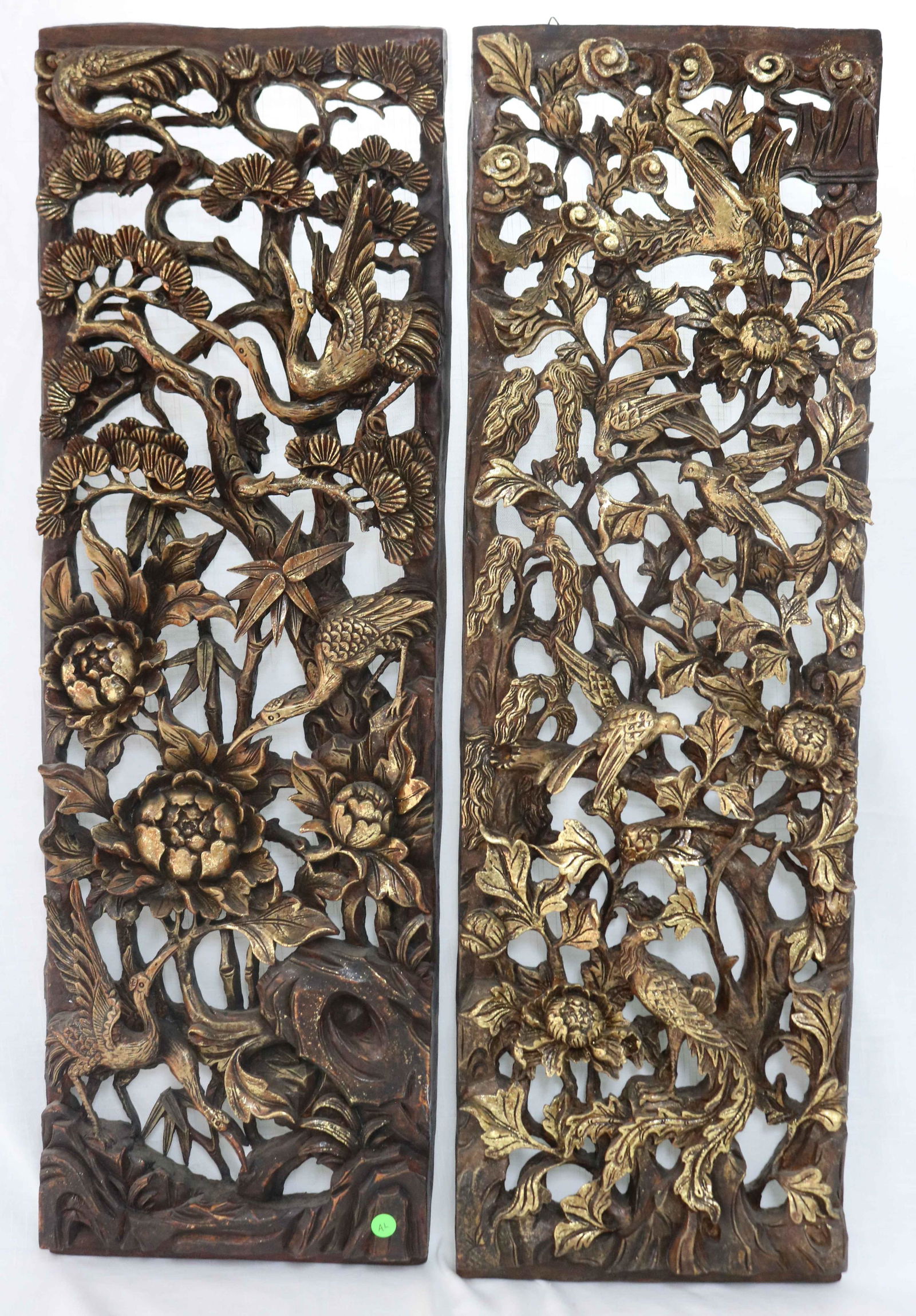 2 ASIAN CARVED OPEN WORK PANELS WITH BIRD & (1 of 3)