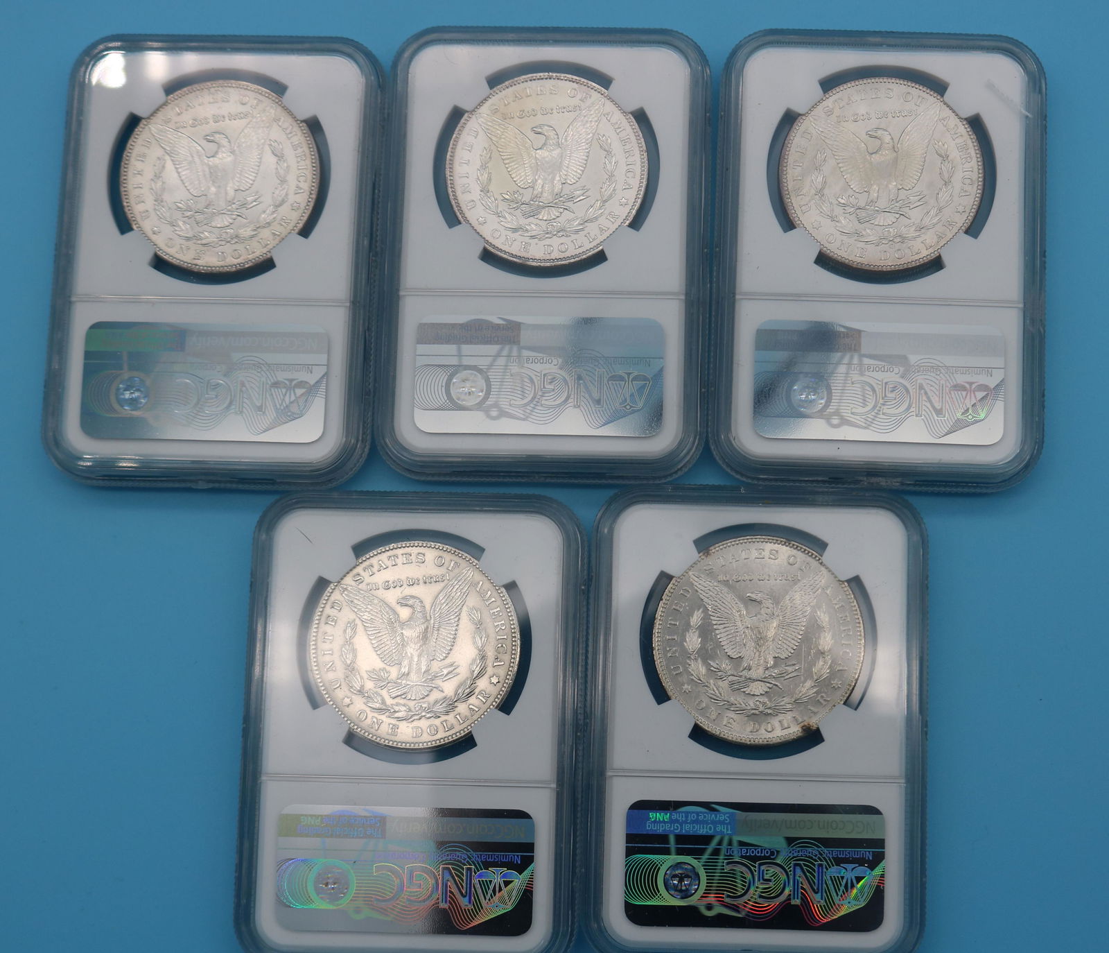 5 CLEANED MORGAN SILVER DOLLARS; 1890, 1896, (1 of 3)