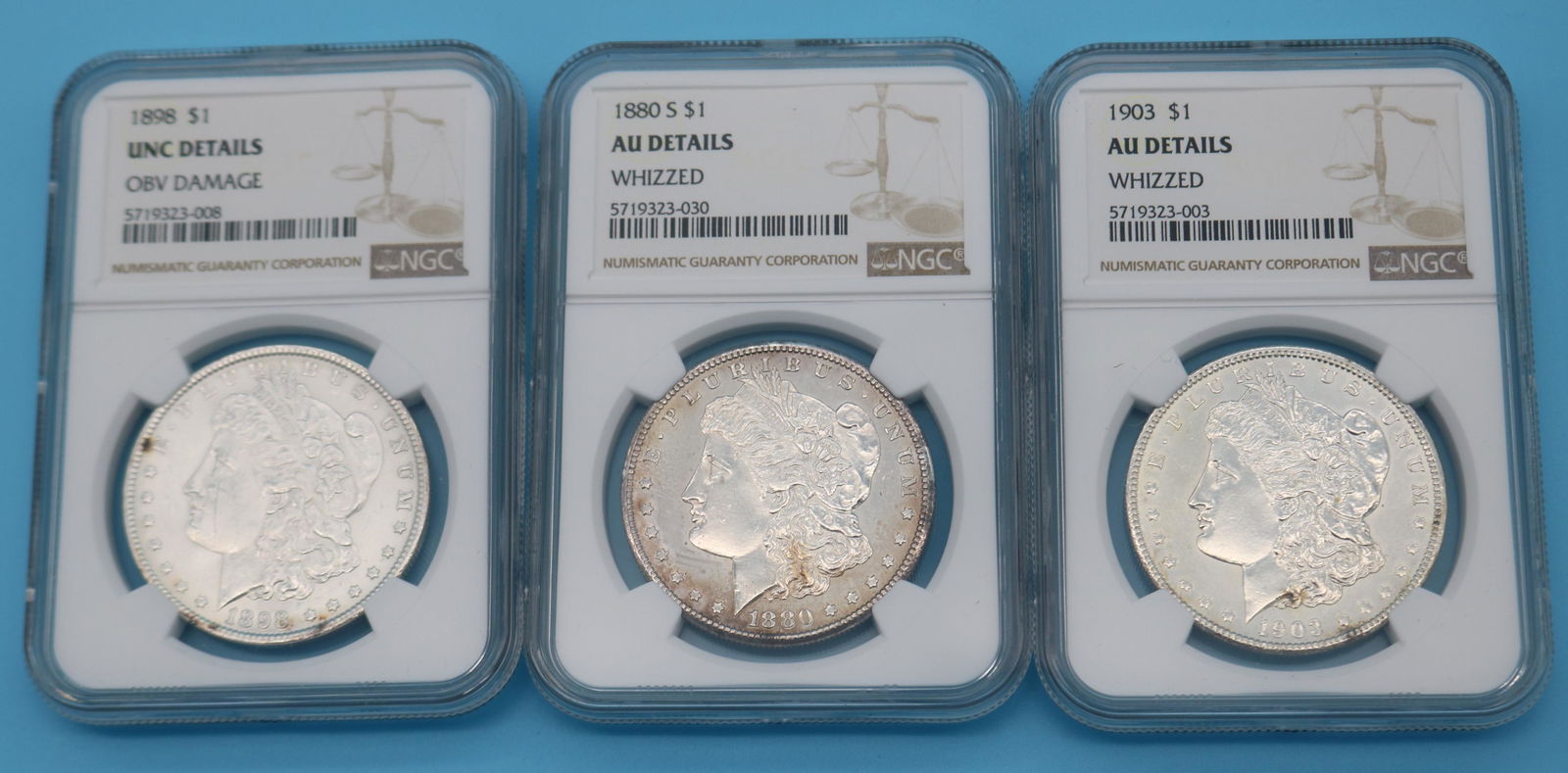 3 MORGAN SILVER DOLLARS, 1898, UNC DETAILS OBV (1 of 6)