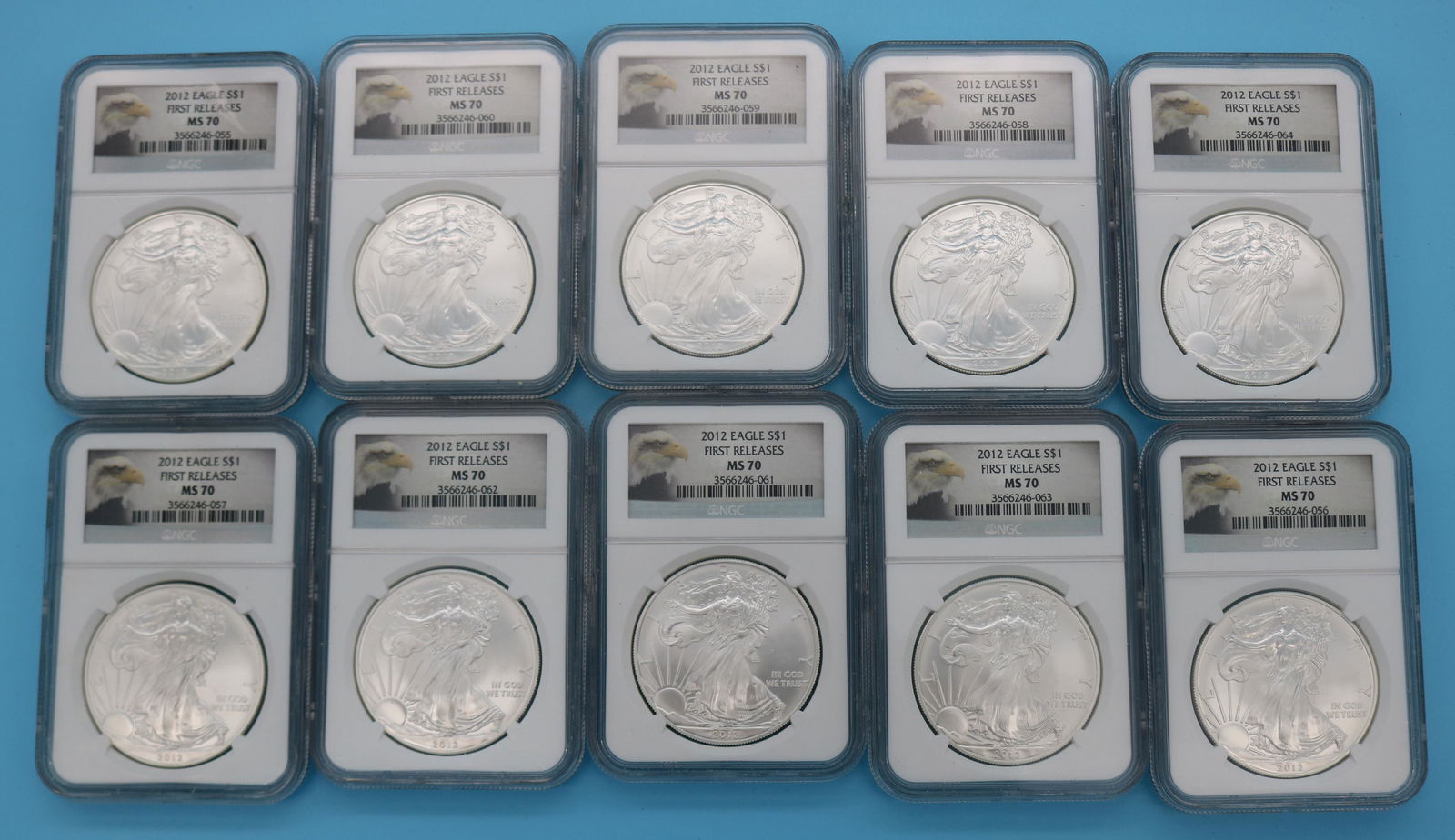 TEN 2012 SILVER EAGLES WITH WALKING LIBERTY ON (1 of 4)