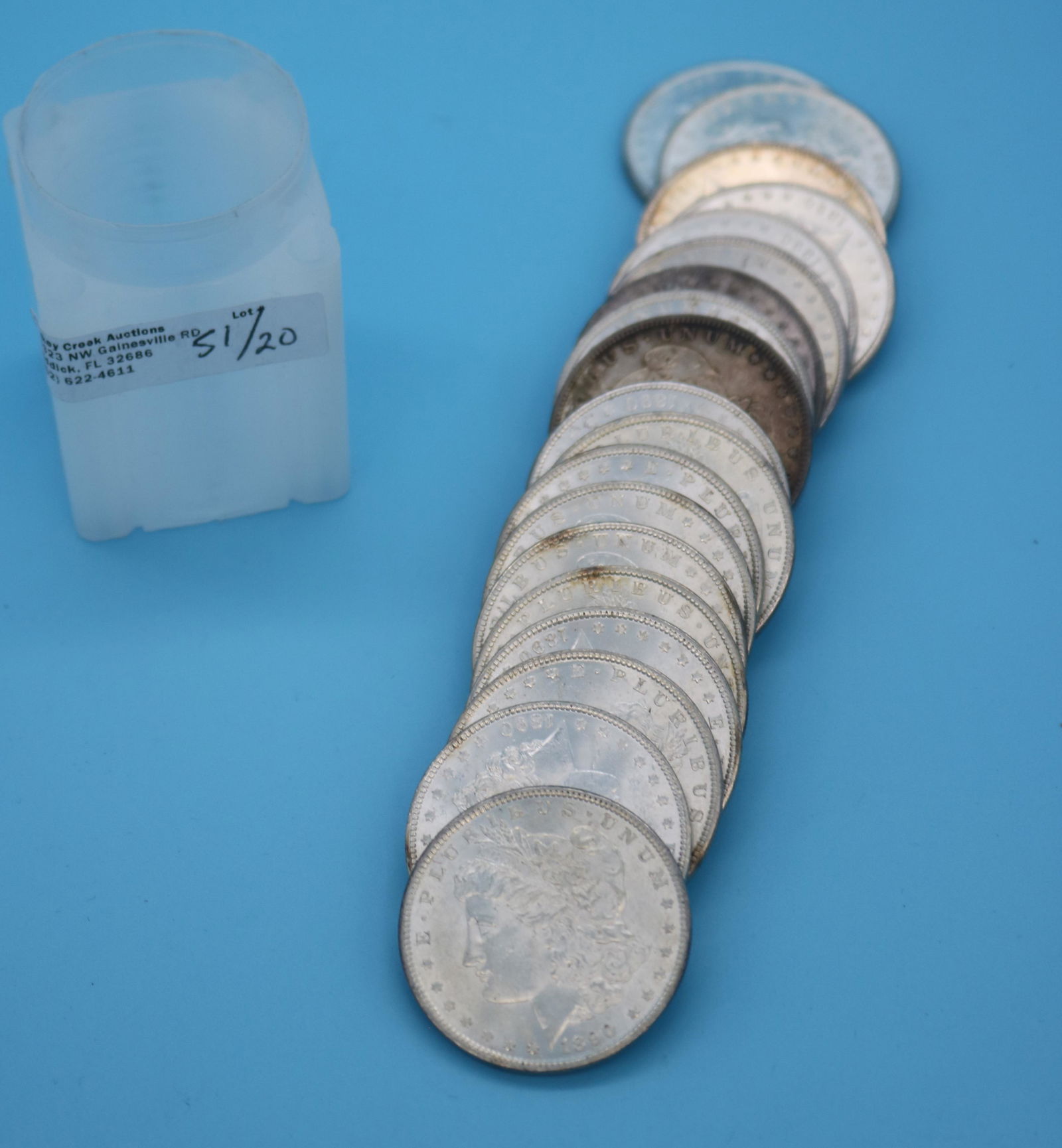 ROLL (20) 1890 MORGAN SILVER DOLLARS, (1 of 3)